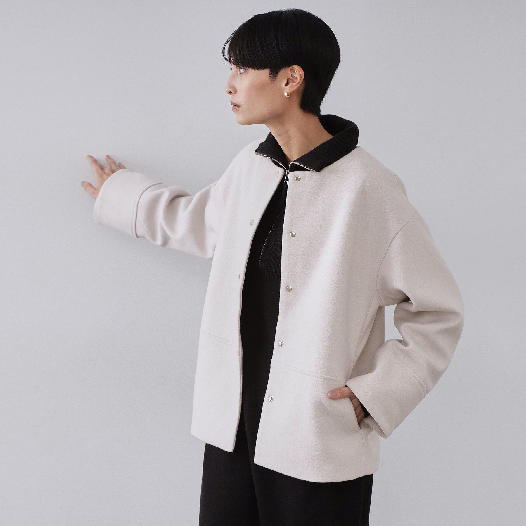 OPAQUE.CLIP「ウールライクメルトン ノーカラーコート【洗濯機OK】」|ノーカラーコート|