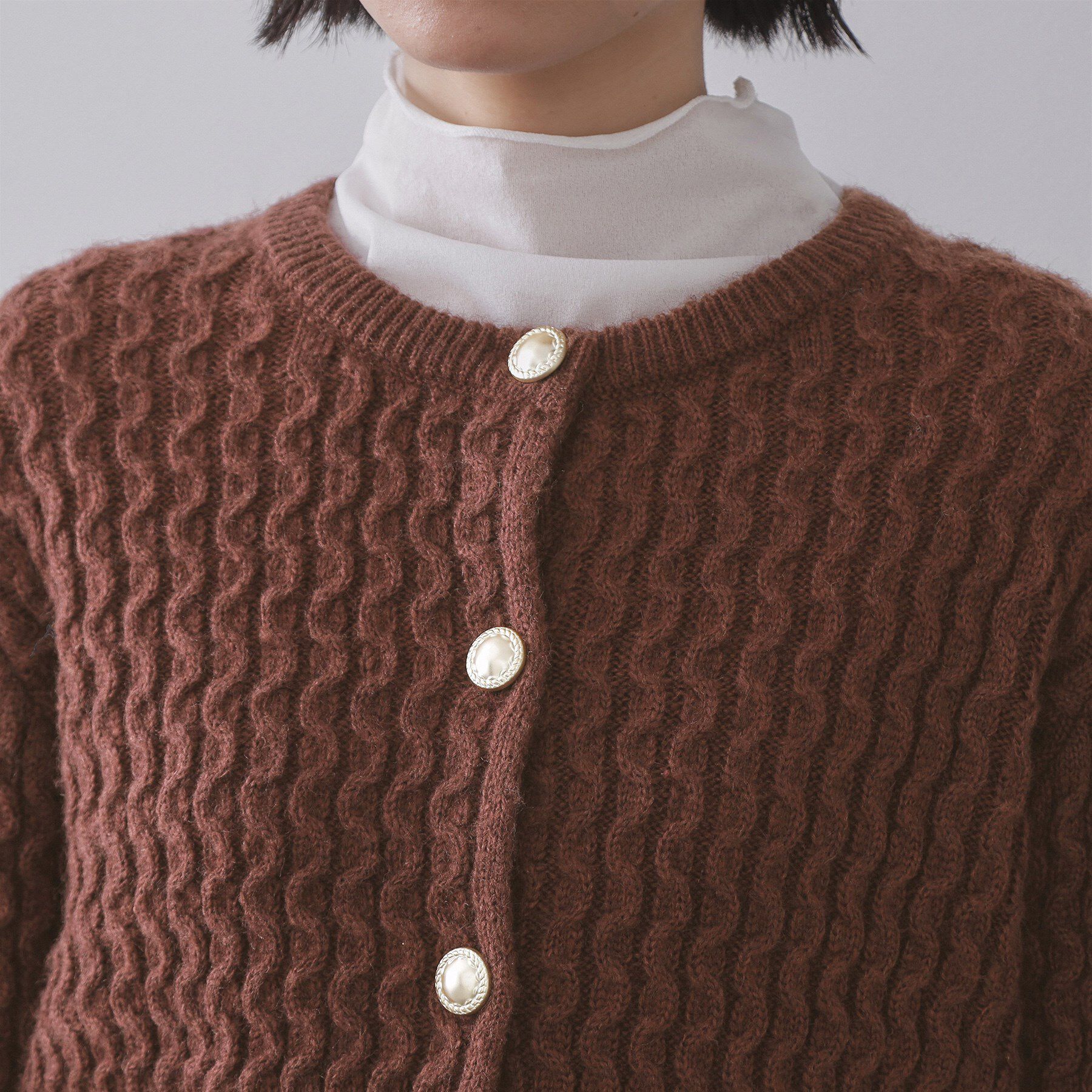 OPAQUE.CLIP「モヘヤタッチケーブル金ボタンカーディガン【洗濯機OK】」|カーディガン|