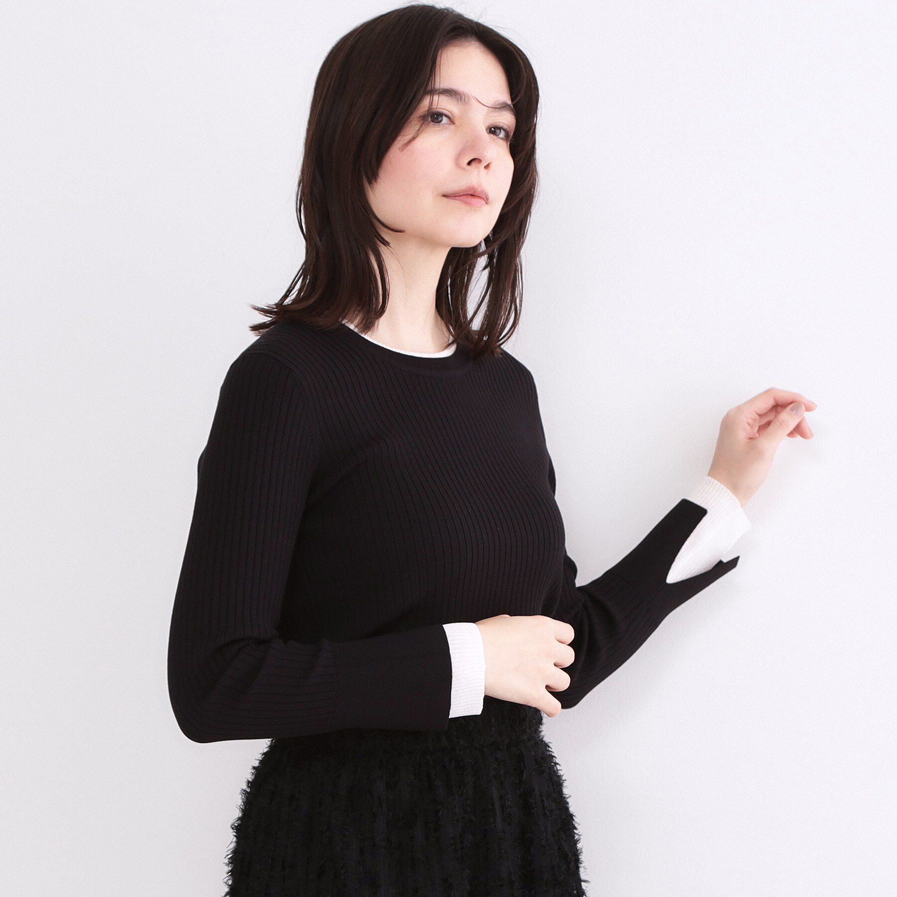 OPAQUE.CLIP「レイヤード風クルーネックリブニット【洗濯機OK】」|ニット・セーター|