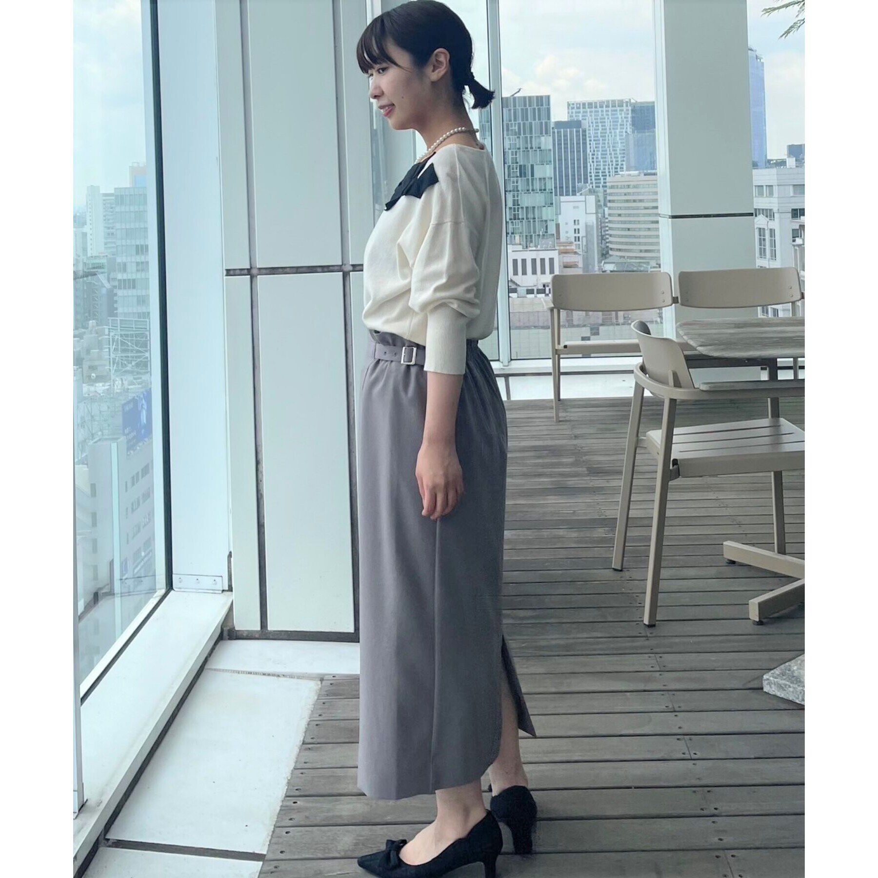 Couture broach「【縦ラインでほっそり見え】Iライン脇ベルトスカート」|スカート|