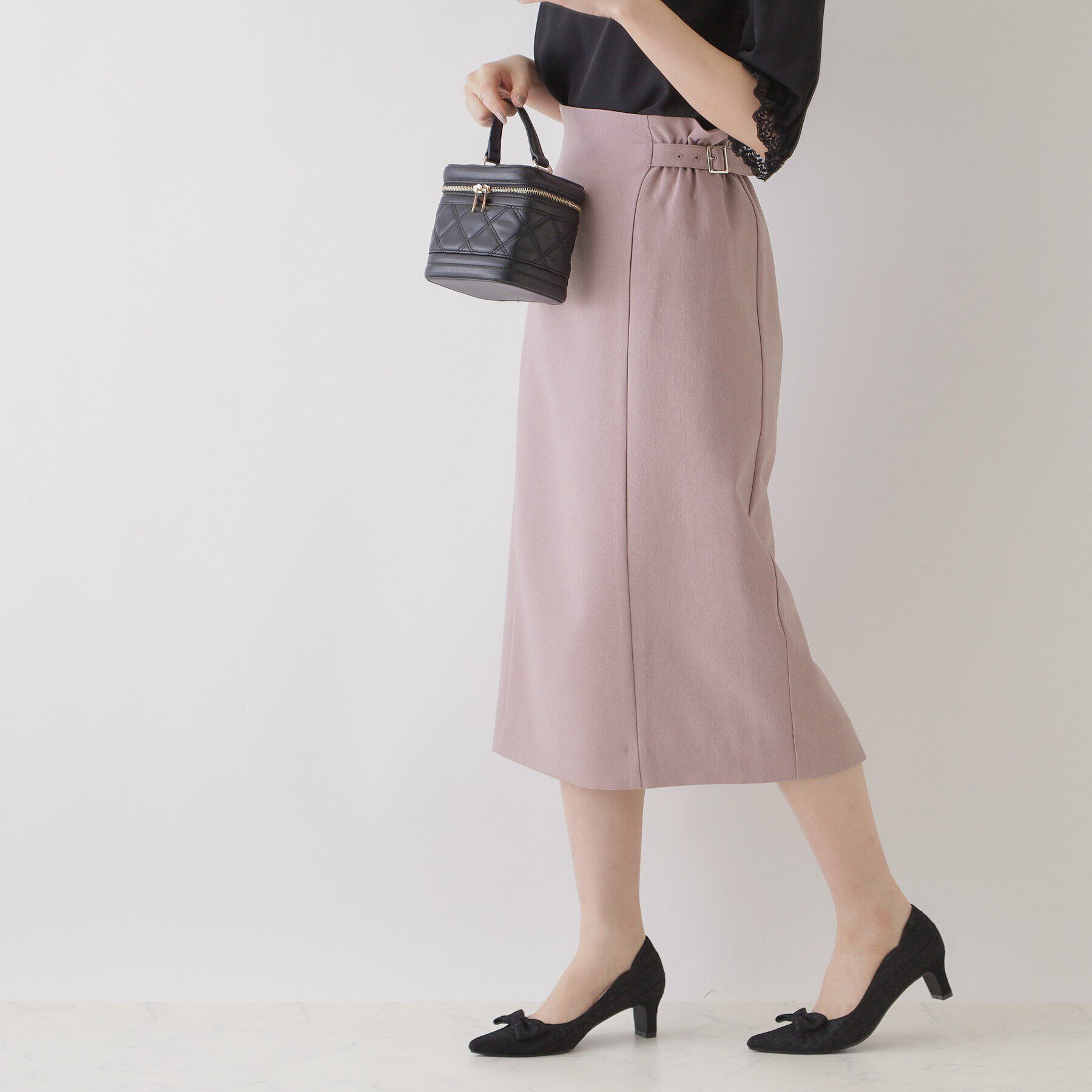 Couture broach「【縦ラインでほっそり見え】Iライン脇ベルトスカート」|スカート|ﾋﾟﾝｸ(072)