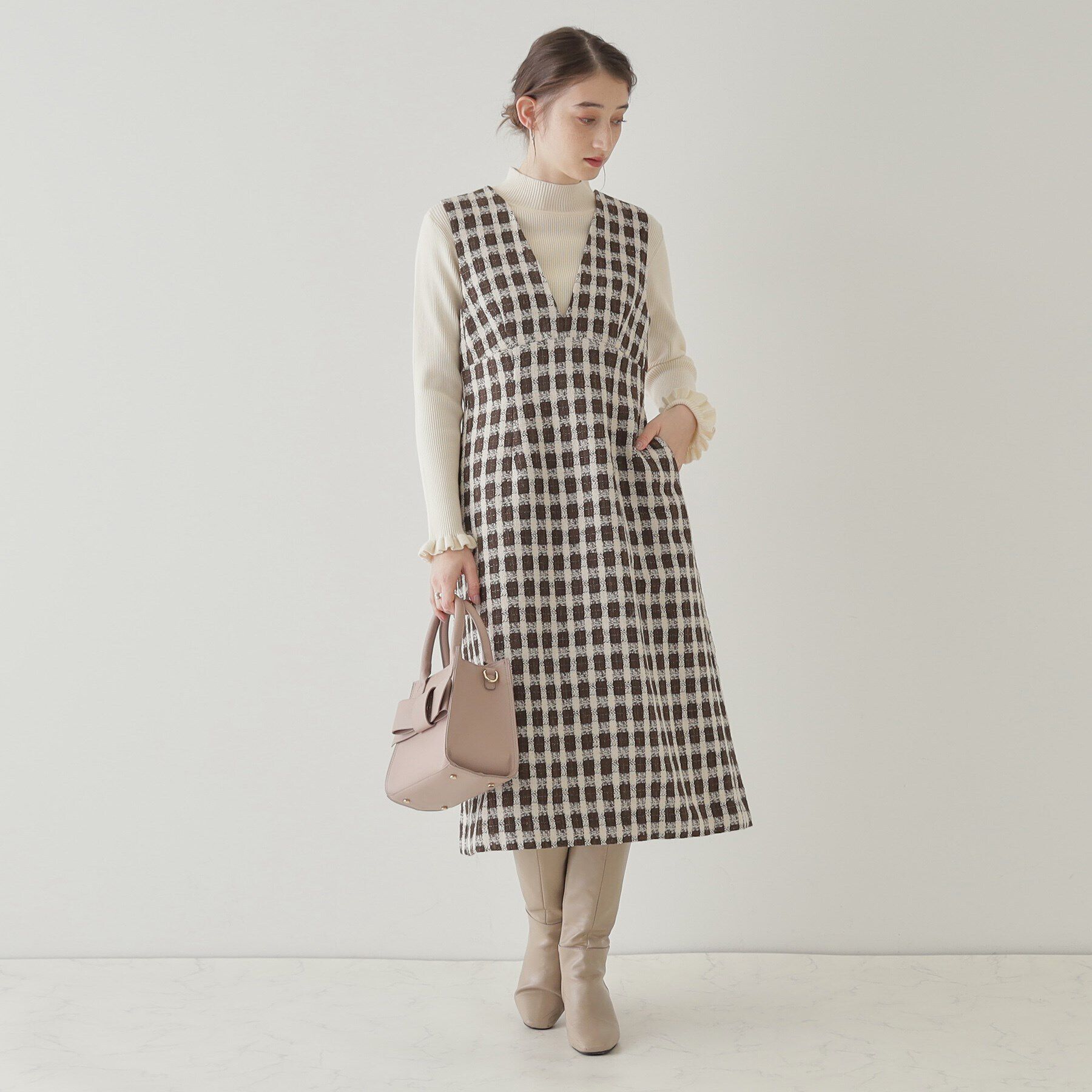 Couture broach「【オトナ女子のキレイめジャンスカ】モールチェックツイードジャンスカ」|ワンピース|