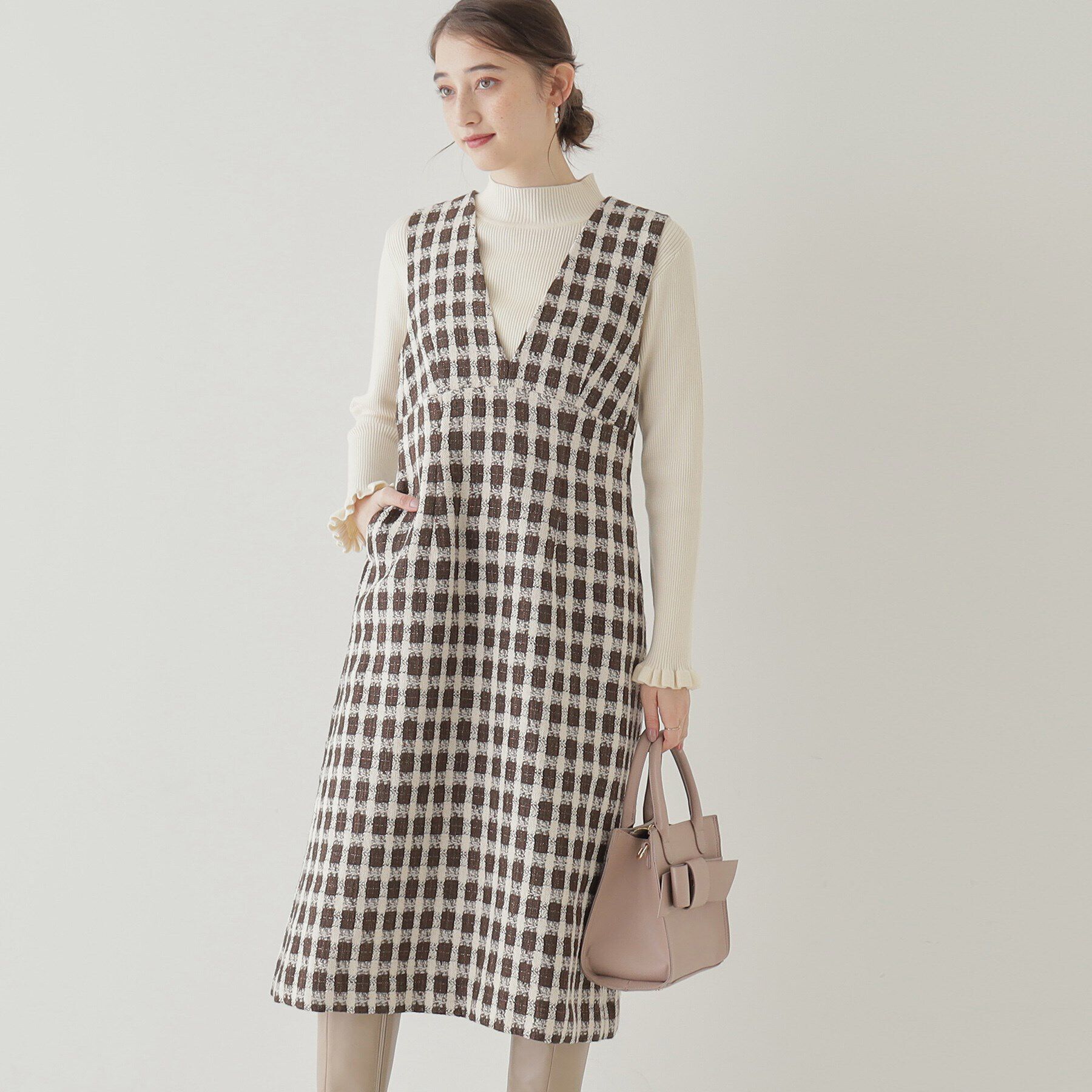 Couture broach「【オトナ女子のキレイめジャンスカ】モールチェックツイードジャンスカ」|ワンピース|