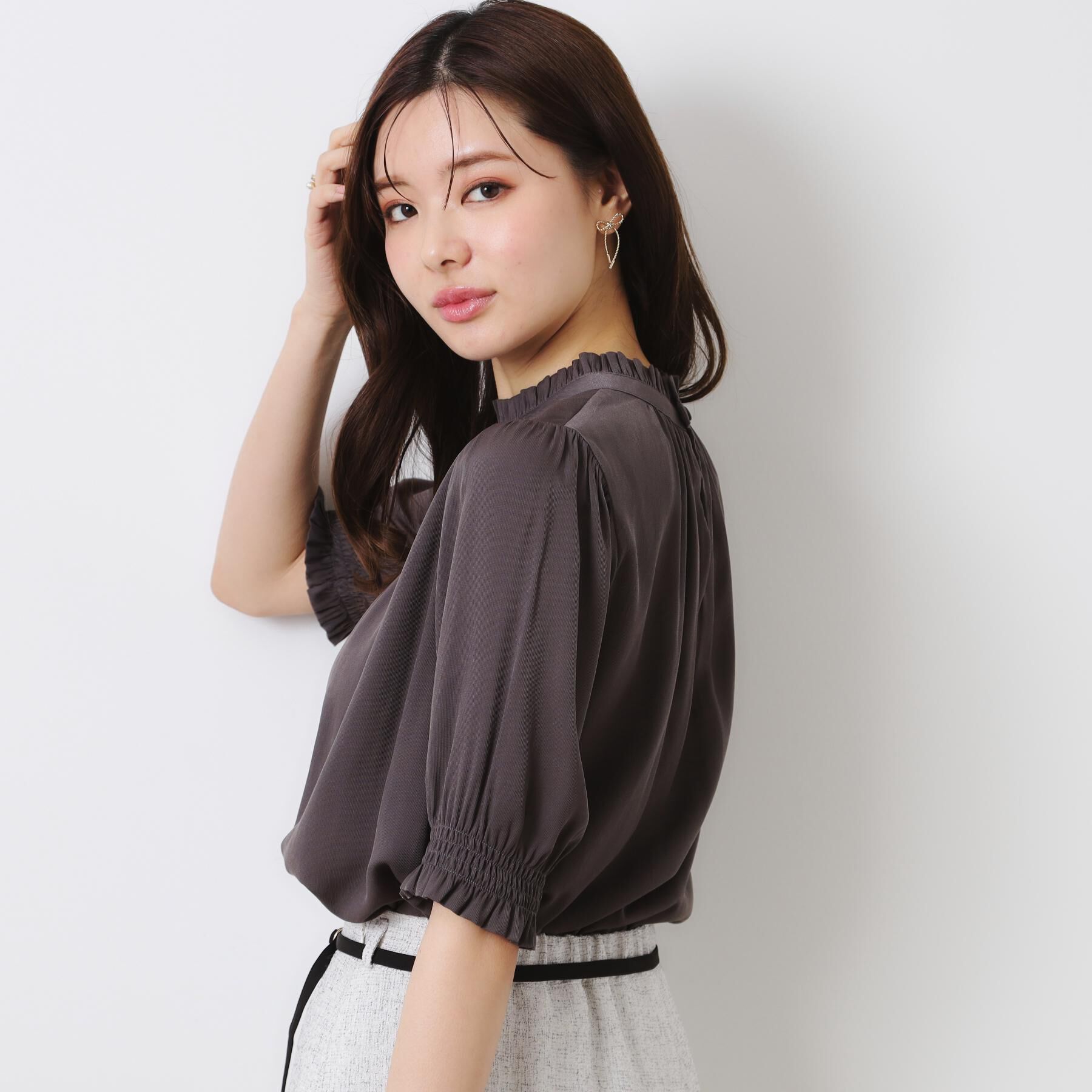 Couture broach「【SS～LLサイズ・二の腕カバー・通勤】RTピケシャーリングブラウス」|シャツ・ブラウス|