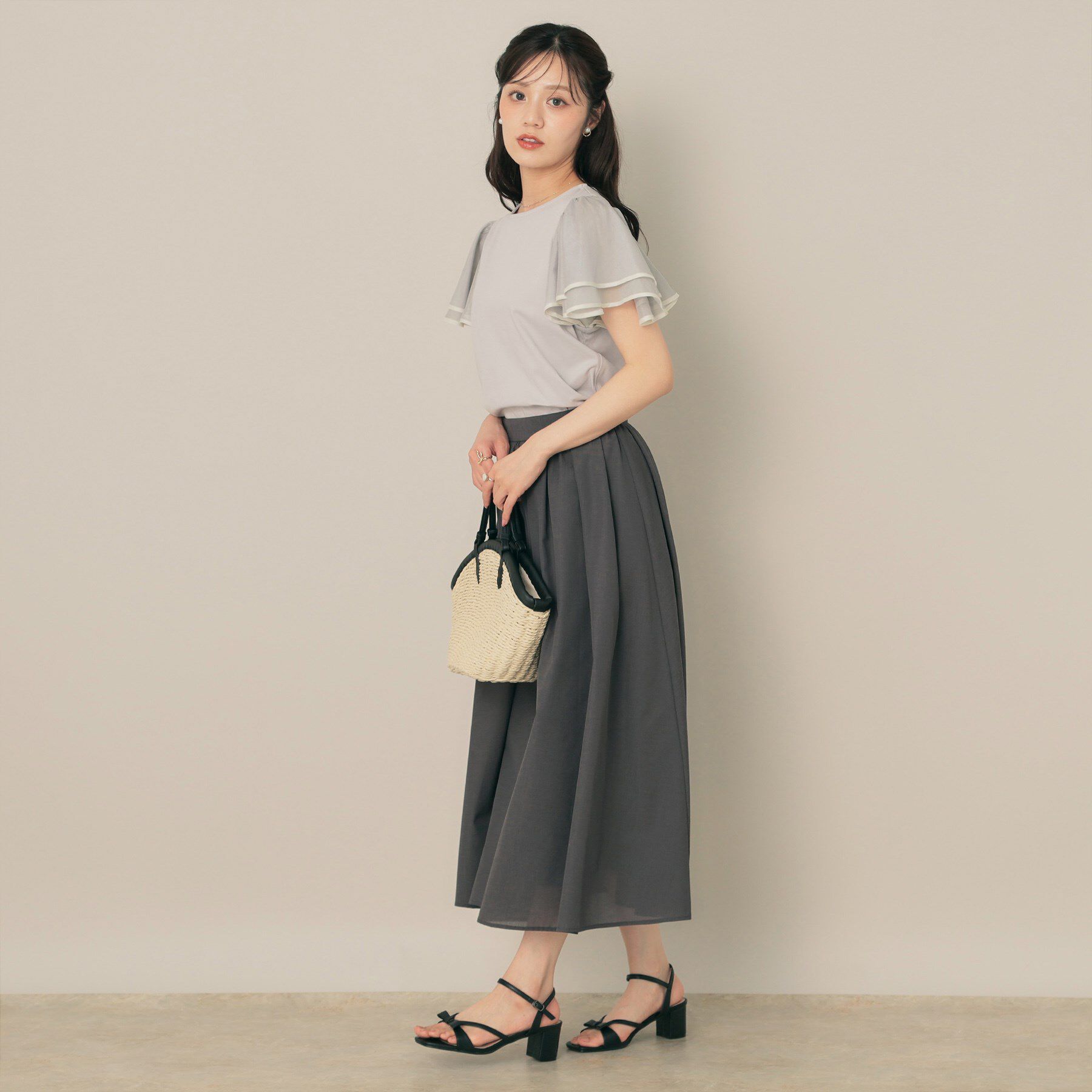 Couture broach「【マシンウォッシャブル・UVケア・接触冷感・二の腕カバー】配色フレアドッキングカットソー」|Tシャツ・カットソー|