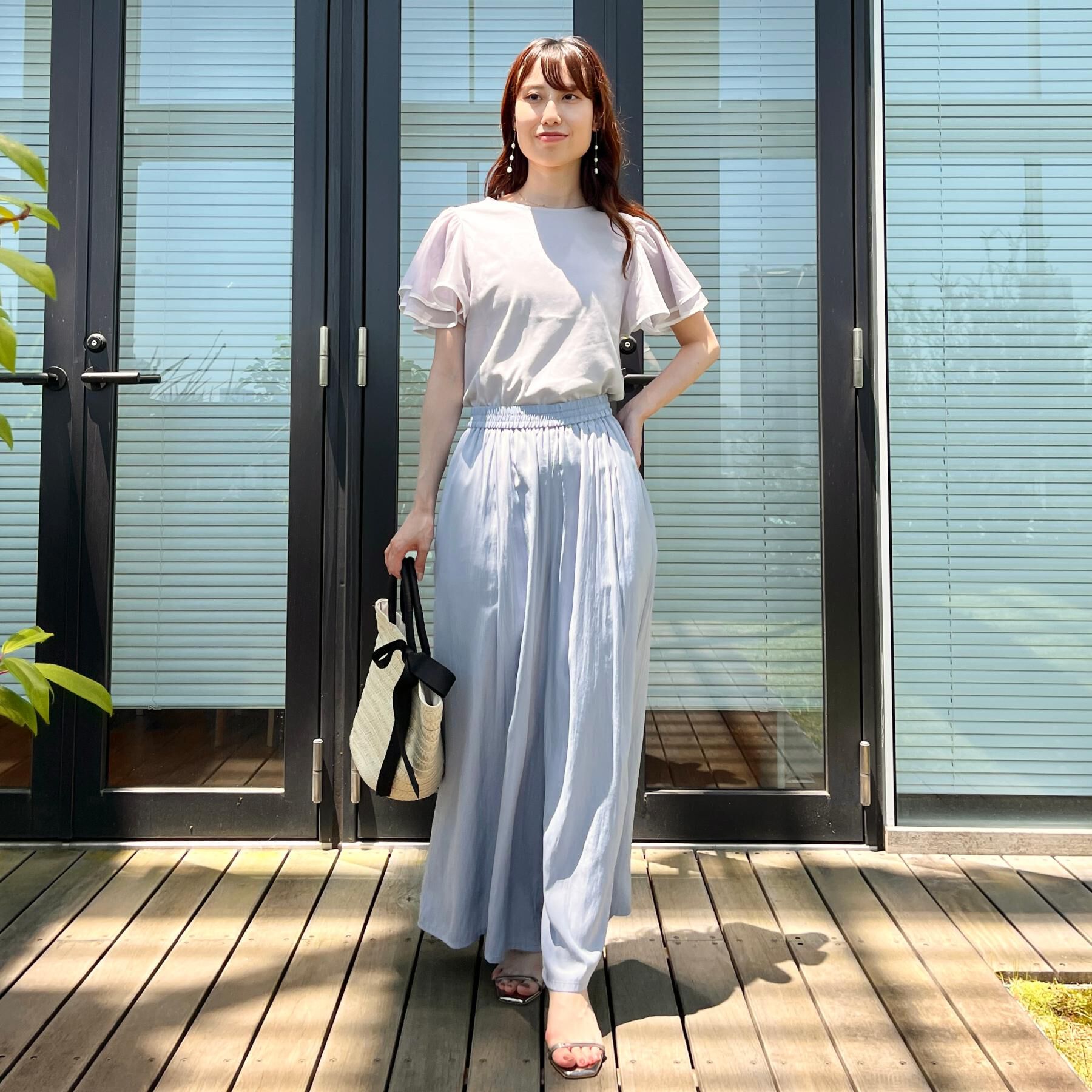 Couture broach「【マシンウォッシャブル・UVケア・接触冷感・二の腕カバー】配色フレアドッキングカットソー」|Tシャツ・カットソー|