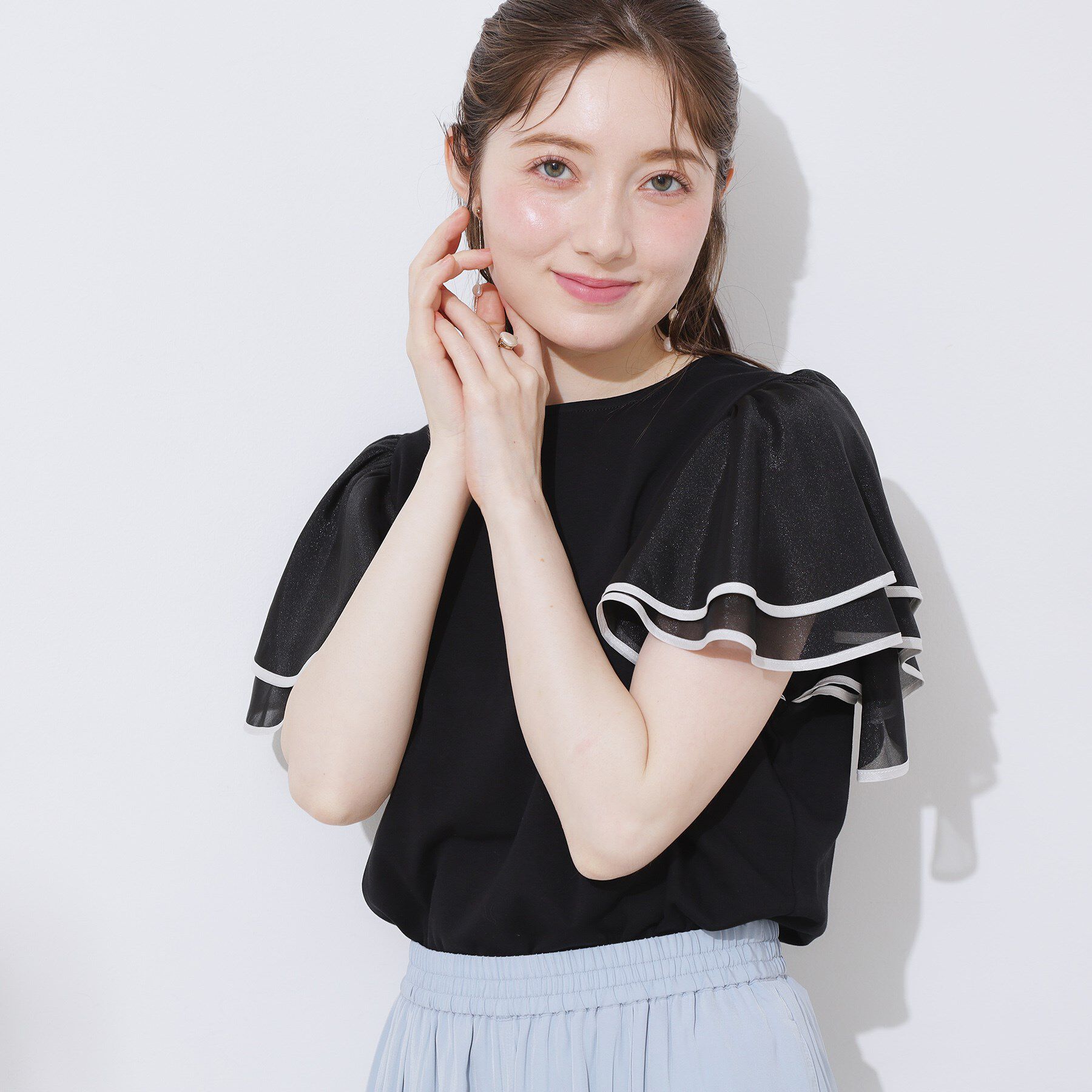 Couture broach「【マシンウォッシャブル・UVケア・接触冷感・二の腕カバー】配色フレアドッキングカットソー」|Tシャツ・カットソー|