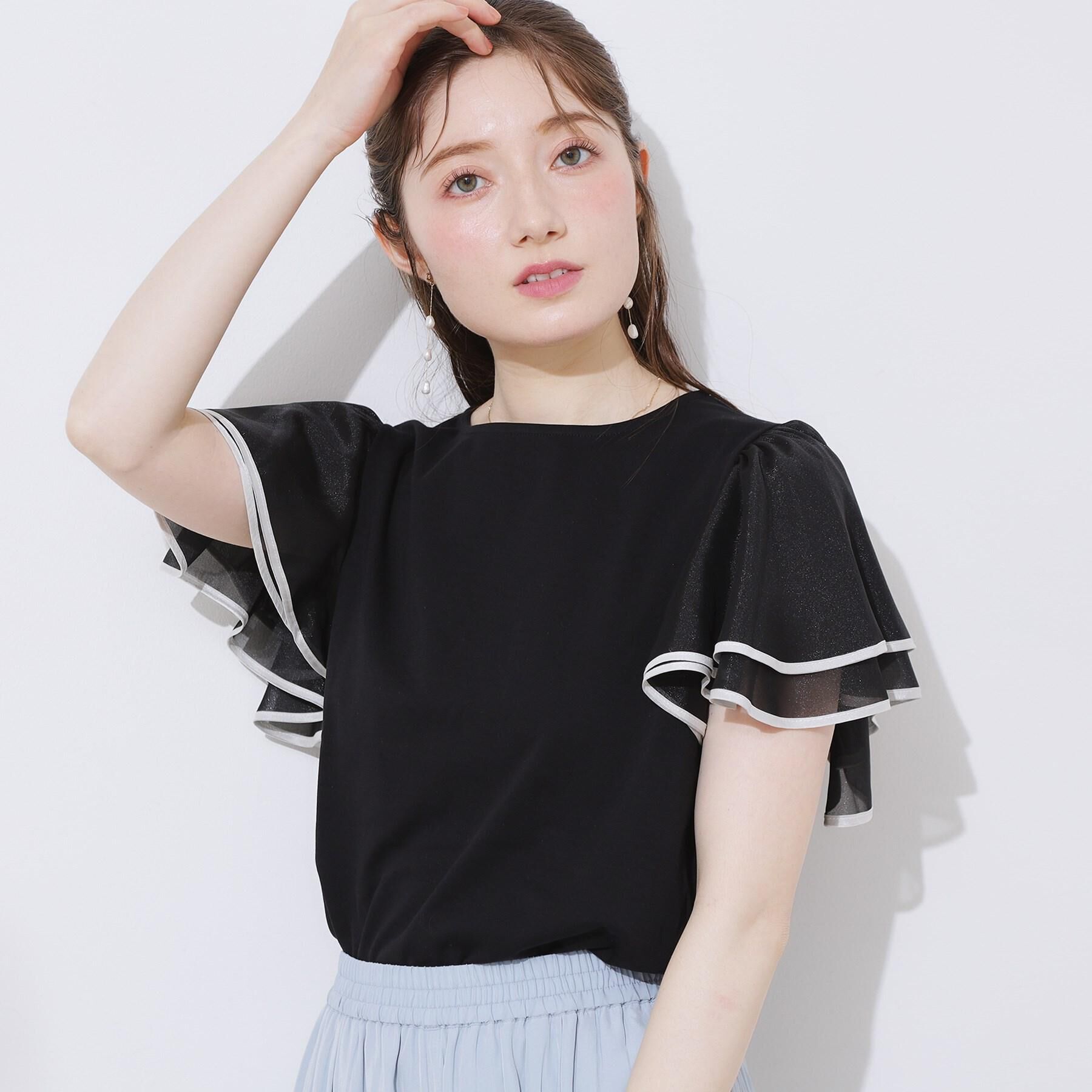 Couture broach「【マシンウォッシャブル・UVケア・接触冷感・二の腕カバー】配色フレアドッキングカットソー」|Tシャツ・カットソー|