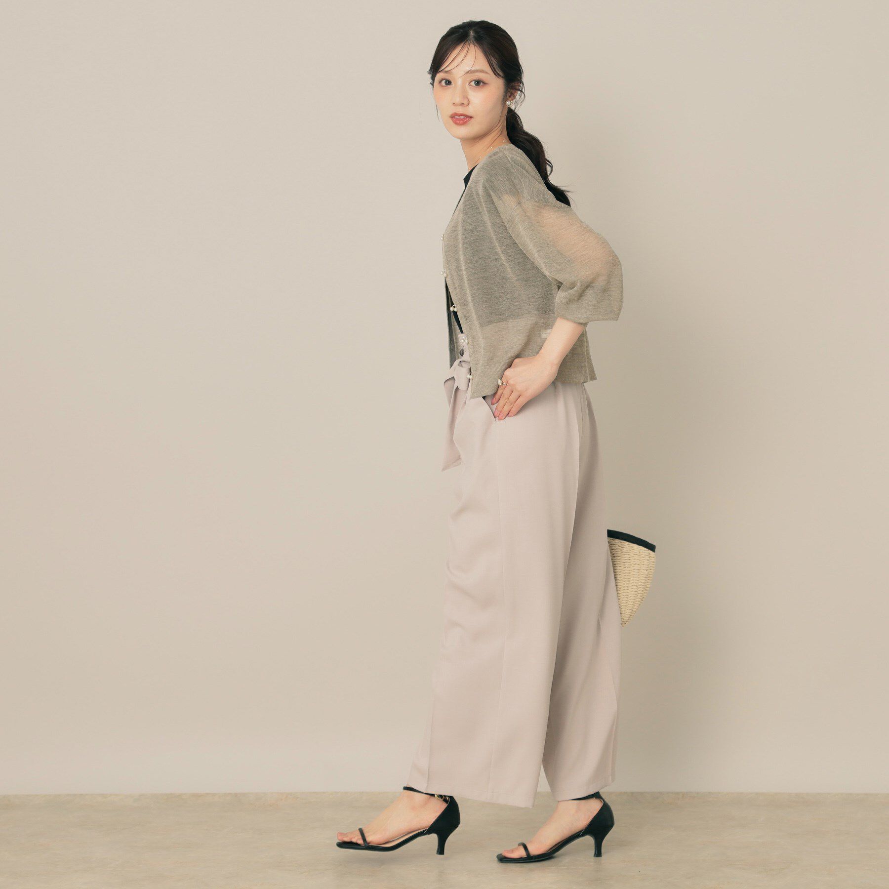 Couture broach「【秋カラー・オシャレな透け感】ダブルパール調シアーカーディガン」|カーディガン|