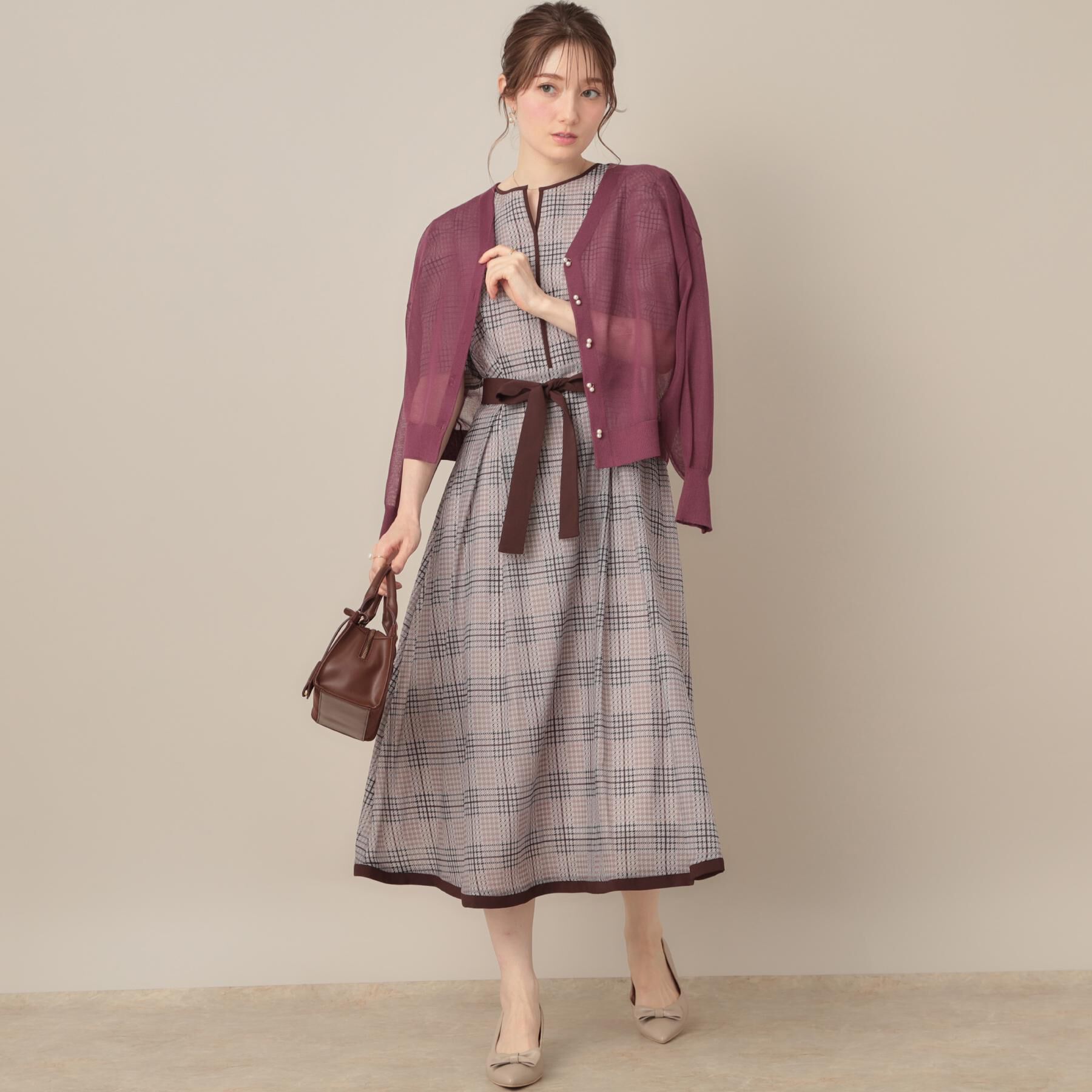 Couture broach「【秋カラー・オシャレな透け感】ダブルパール調シアーカーディガン」|カーディガン|