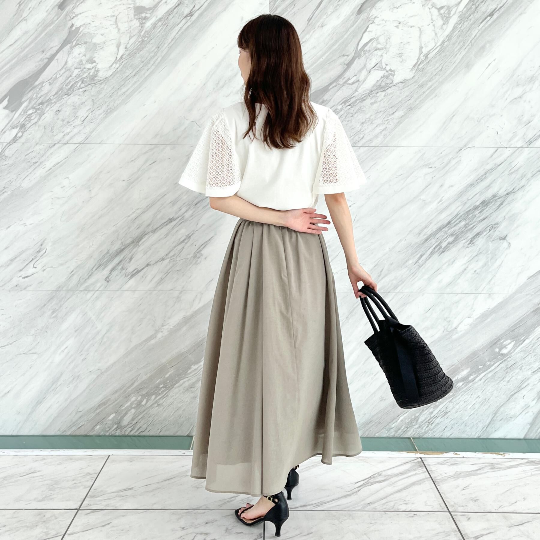 Couture broach「【接触冷感・5分袖】ケミカルレースフレアスリーブトップス」|Tシャツ・カットソー|