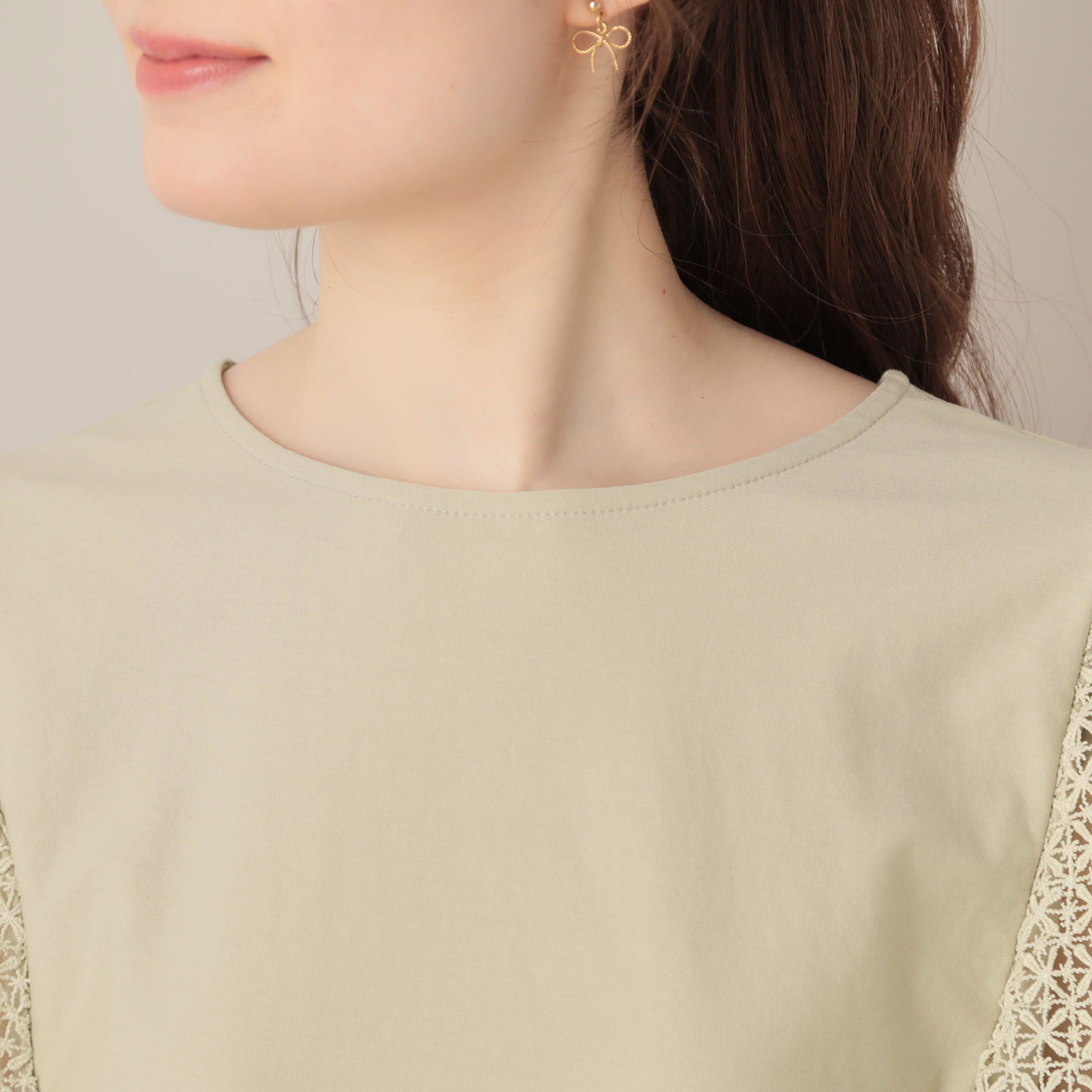 Couture broach「【接触冷感・5分袖】ケミカルレースフレアスリーブトップス」|Tシャツ・カットソー|