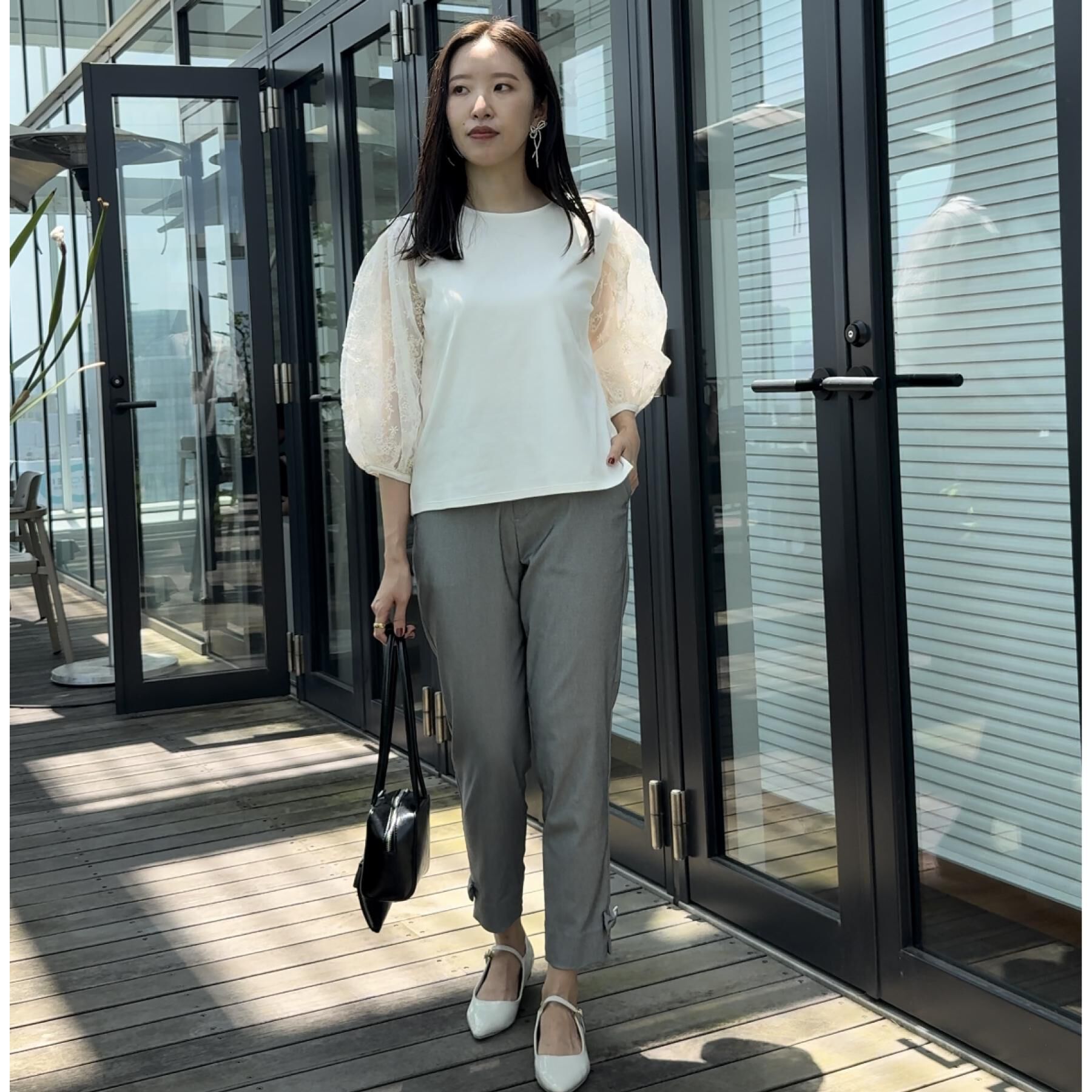 Couture broach「【接触冷感・UVカット・マシンウォッシャブル】袖レースドッキングカットソー」|Tシャツ・カットソー|