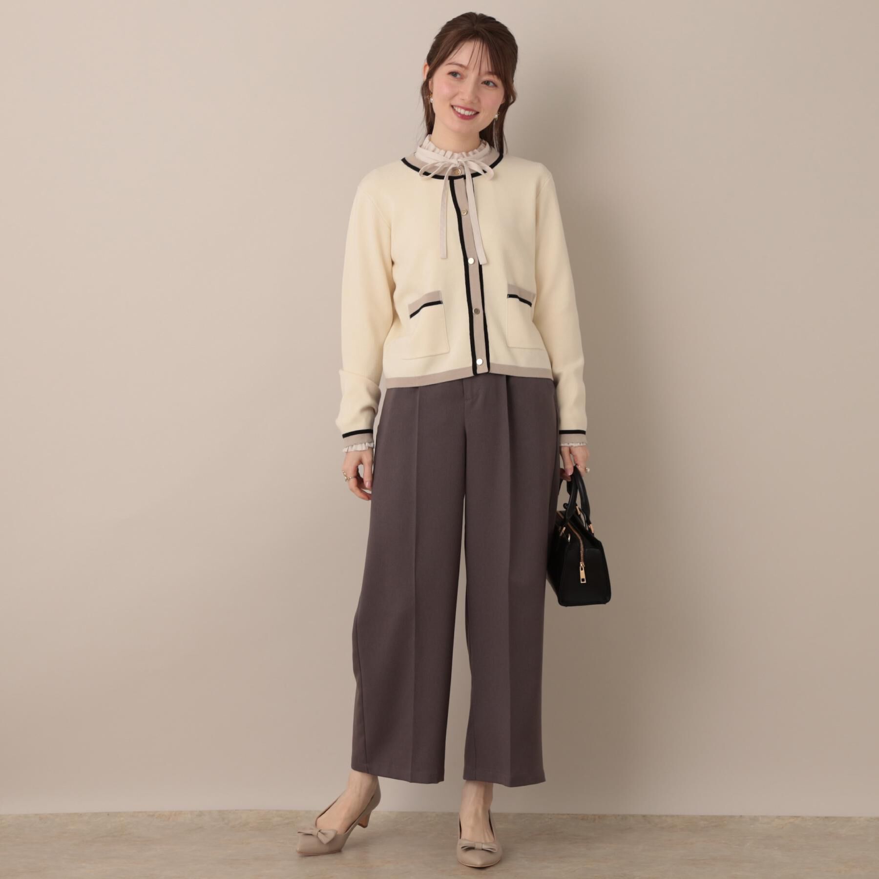 Couture broach「【帯電防止・通勤】ウエストリボン サスペンダー付きワイドパンツ」|その他|