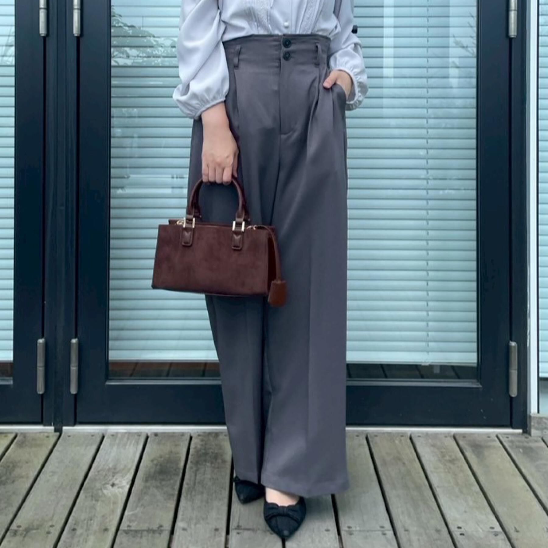 Couture broach「【帯電防止・通勤】ウエストリボン サスペンダー付きワイドパンツ」|その他|