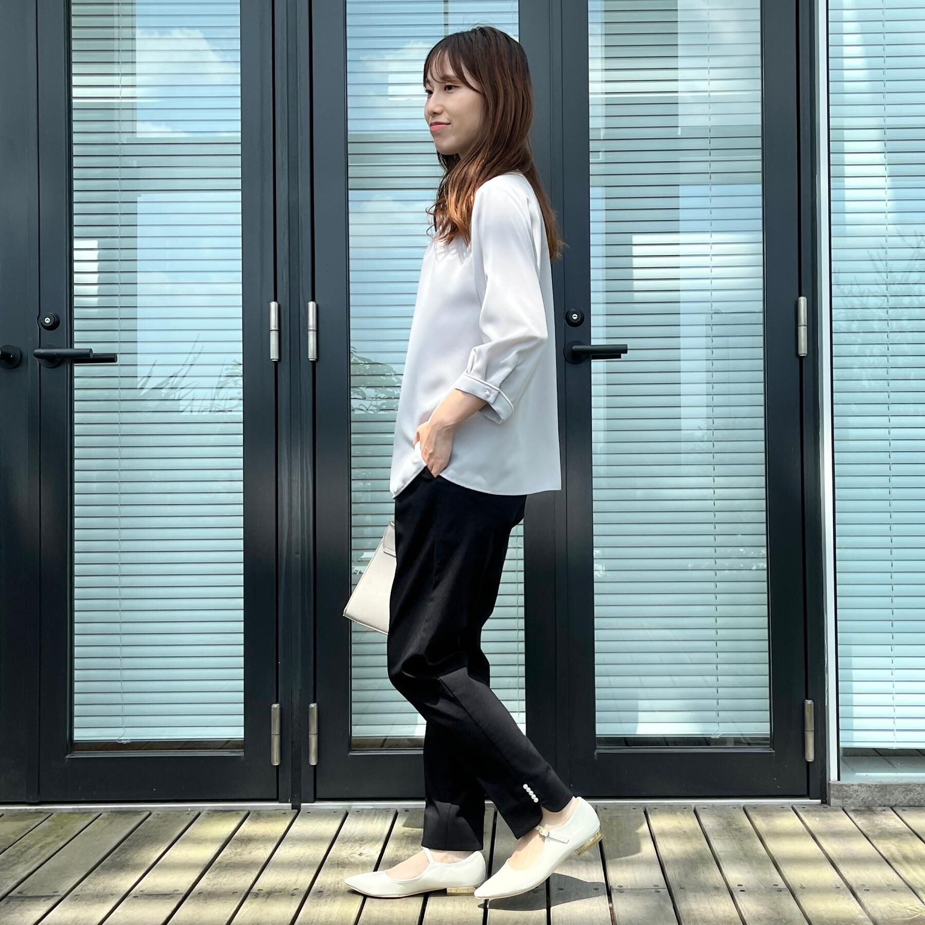 Couture broach「【6分袖・通勤】配色ジョーゼットブラウス」|シャツ・ブラウス|