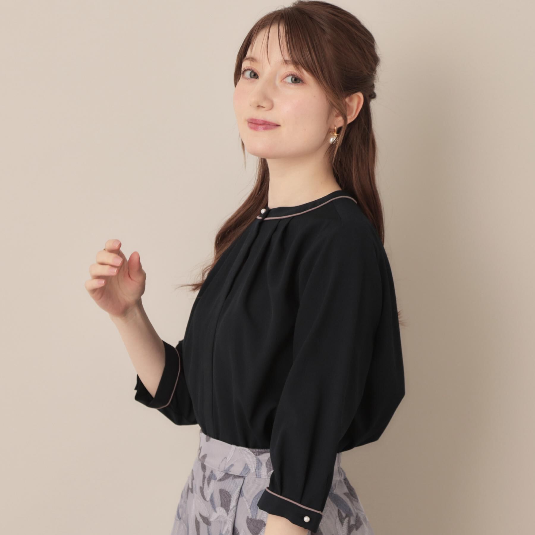 Couture broach「【6分袖・通勤】配色ジョーゼットブラウス」|シャツ・ブラウス|