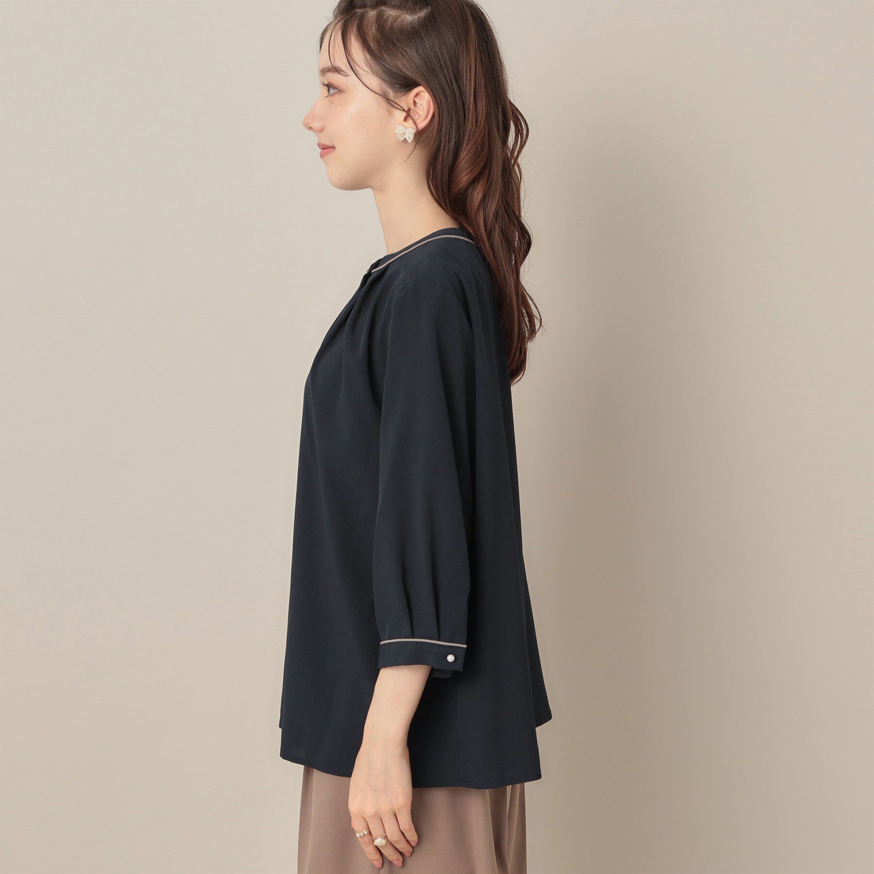 Couture broach「【6分袖・通勤】配色ジョーゼットブラウス」|シャツ・ブラウス|