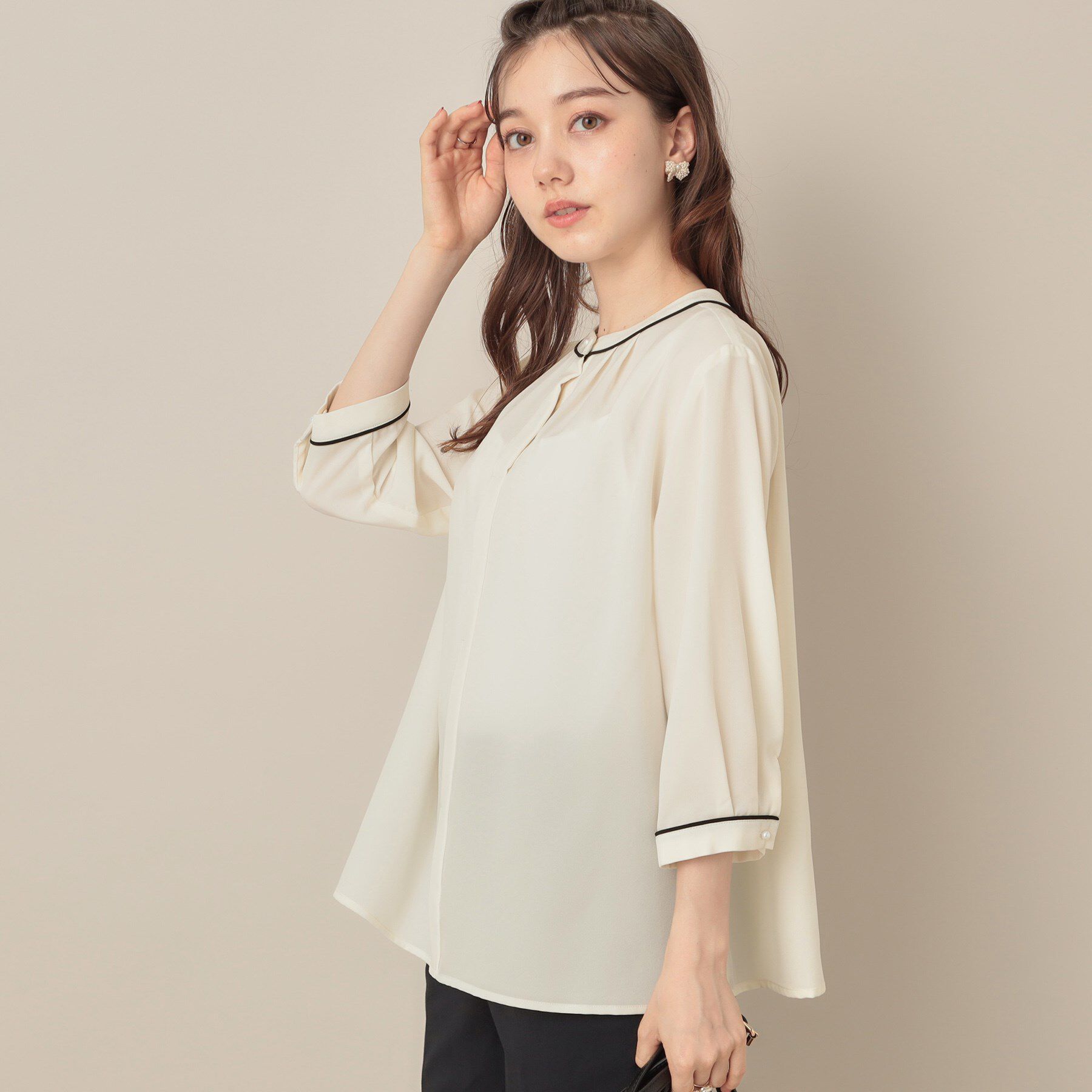 Couture broach「【6分袖・通勤】配色ジョーゼットブラウス」|シャツ・ブラウス|