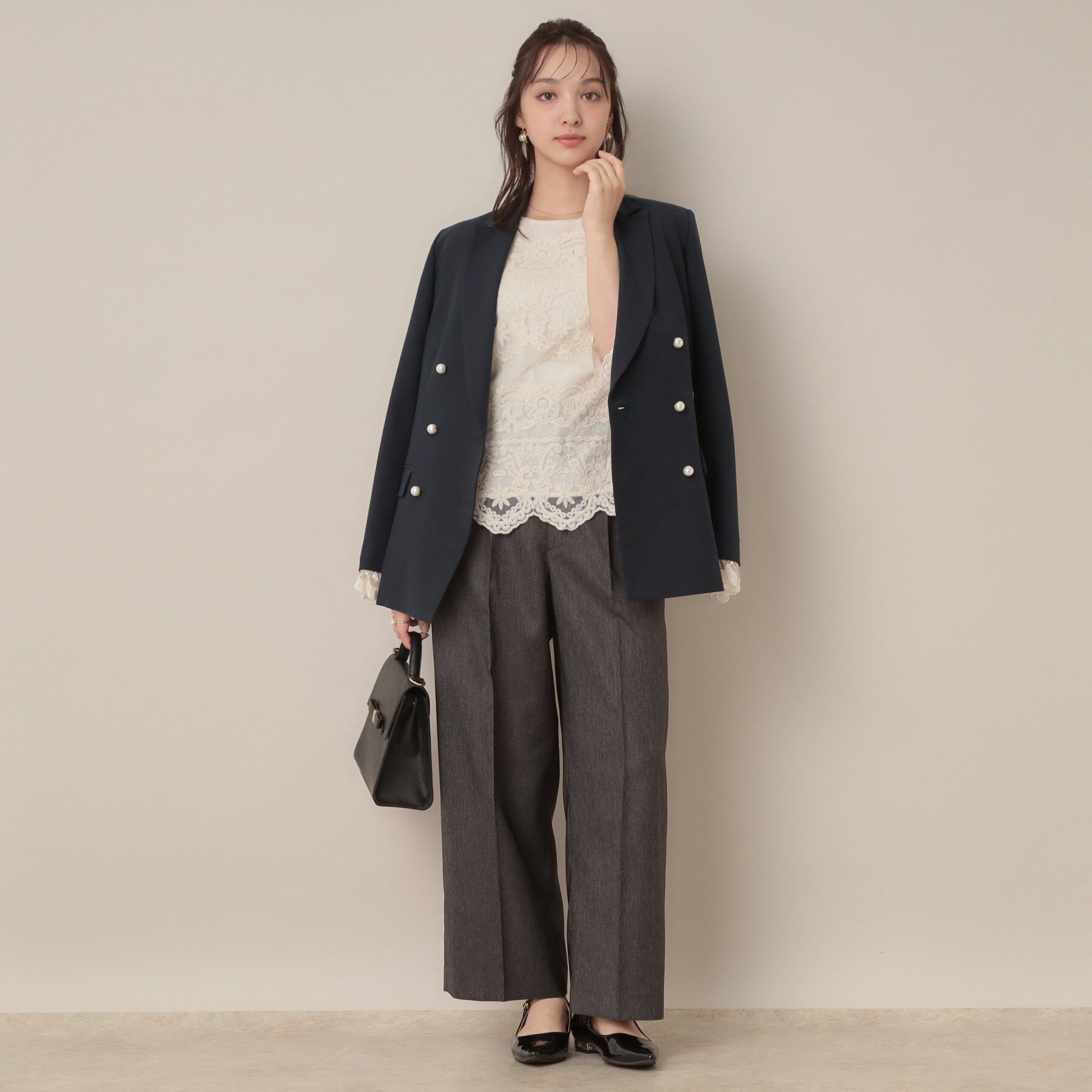 Couture broach「【高見え・きれいめ・通勤】レースカフス パール調釦テーラードジャケット」|テーラードジャケット|