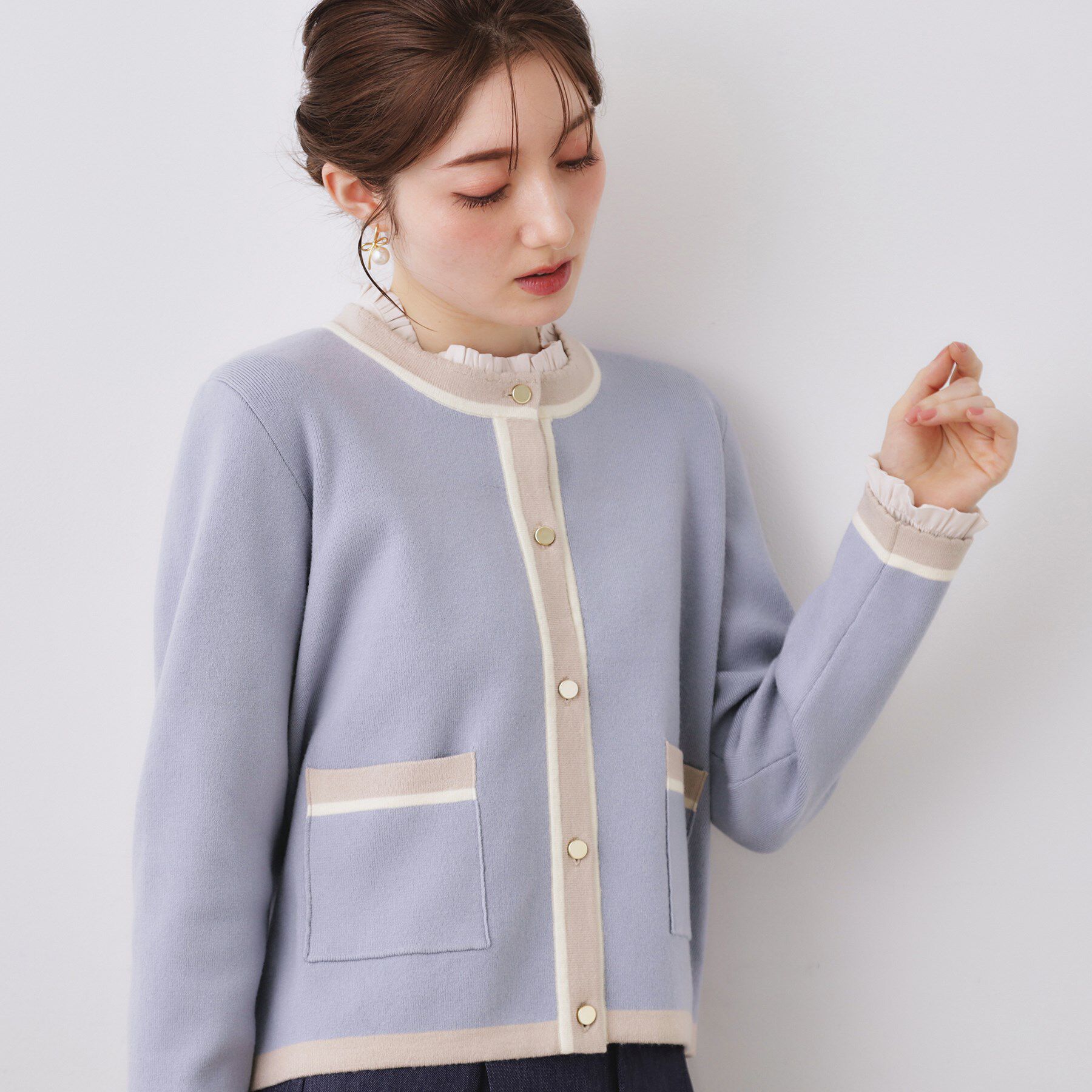 Couture broach「【通勤・着映え】配色 総針カーディガン」|カーディガン|