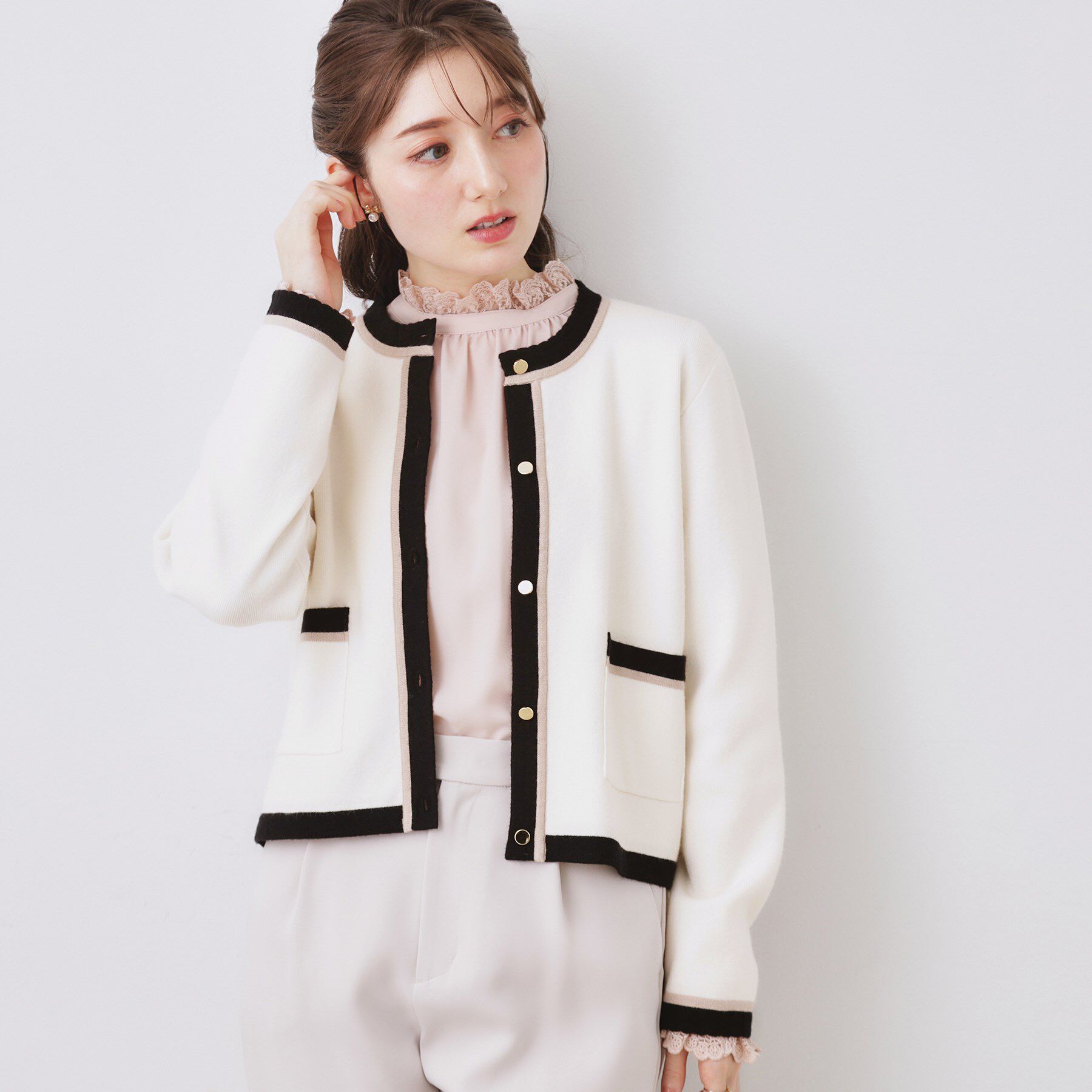 Couture broach「【通勤・着映え】配色 総針カーディガン」|カーディガン|