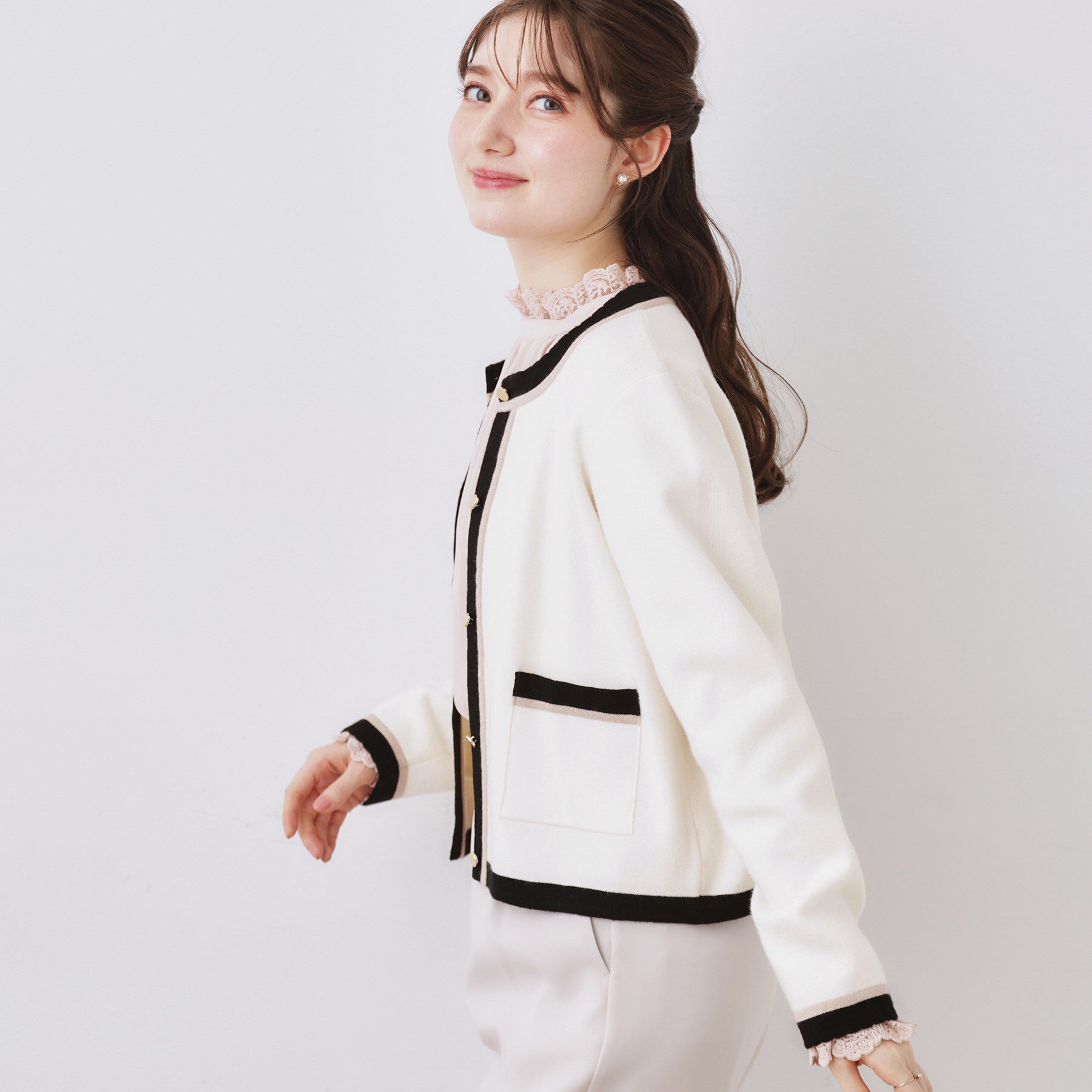 Couture broach「【通勤・着映え】配色 総針カーディガン」|カーディガン|