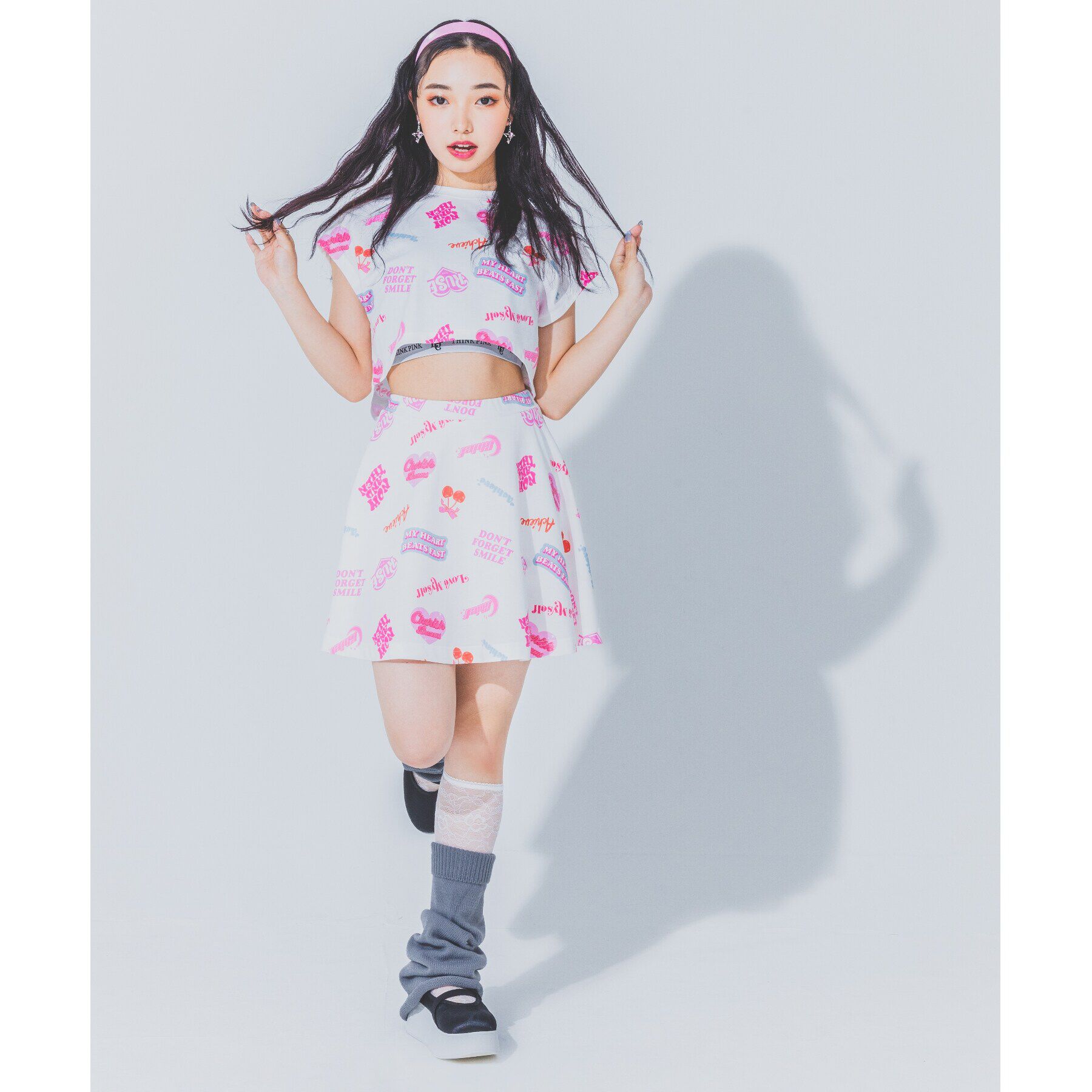 PINK-latte「【るーつくコラボ/ニコラ9月号掲載】総柄プリントフレアスカート」|スカート|