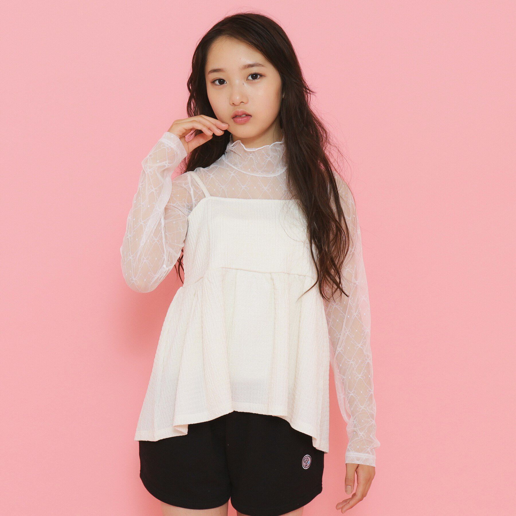 PINK-latte「【セットアイテム】リボンシアートップス＋キャミソールセット」|その他|