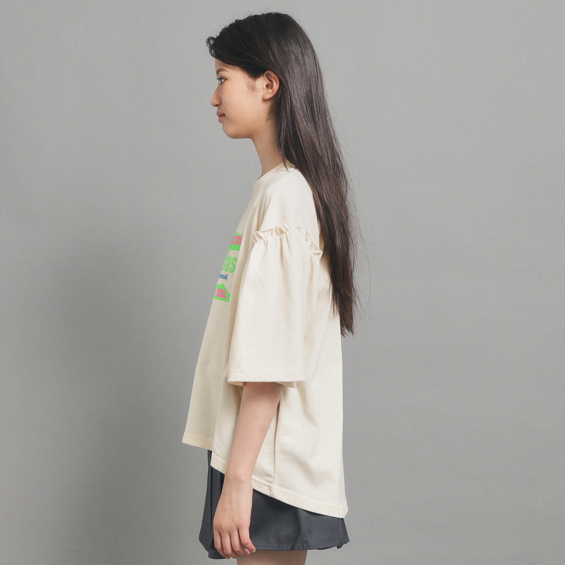 PINK-latte「【130cmあり】ミニフリル付きボリューム袖Tシャツ」|Tシャツ・カットソー|