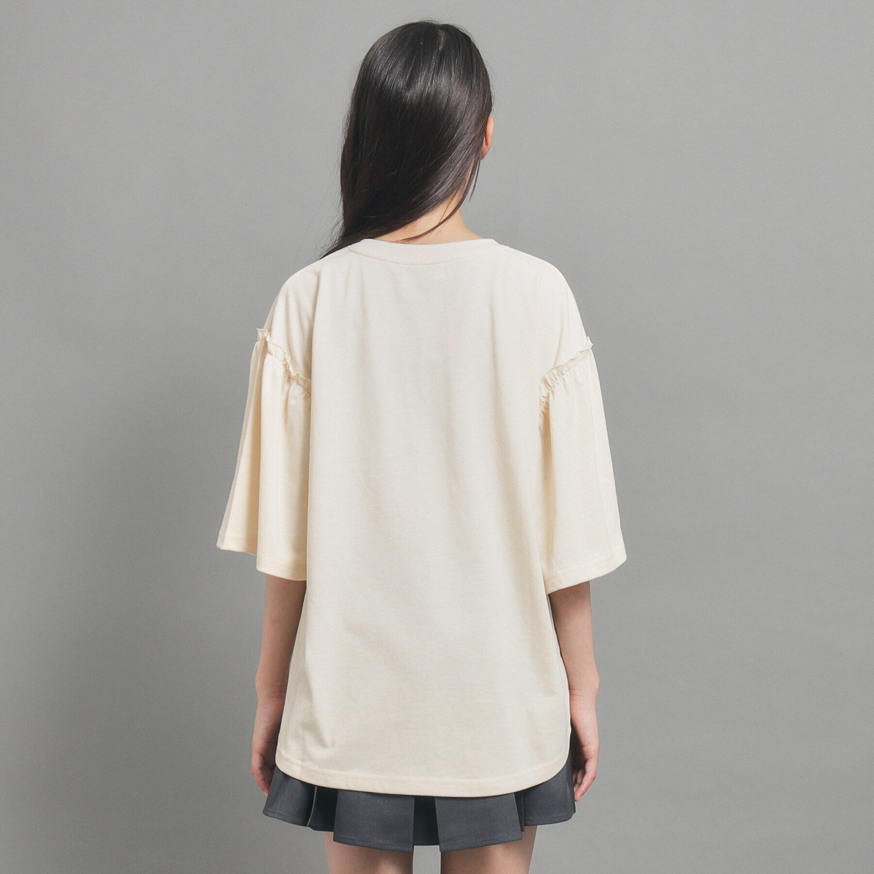 PINK-latte「【130cmあり】ミニフリル付きボリューム袖Tシャツ」|Tシャツ・カットソー|