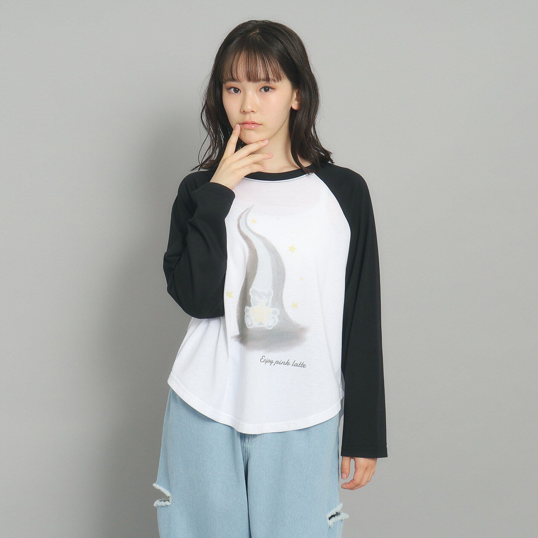 PINK-latte「【130cmあり】ラグランプリントロンT」|Tシャツ・カットソー|ブラック(019)