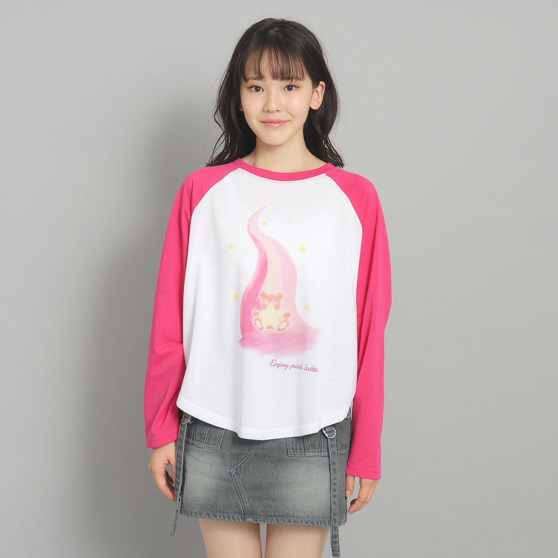 PINK-latte「【130cmあり】ラグランプリントロンT」|Tシャツ・カットソー|