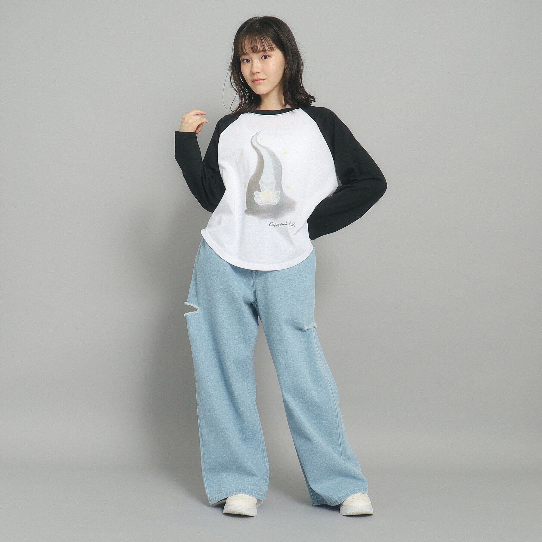 PINK-latte「【130cmあり】ラグランプリントロンT」|Tシャツ・カットソー|