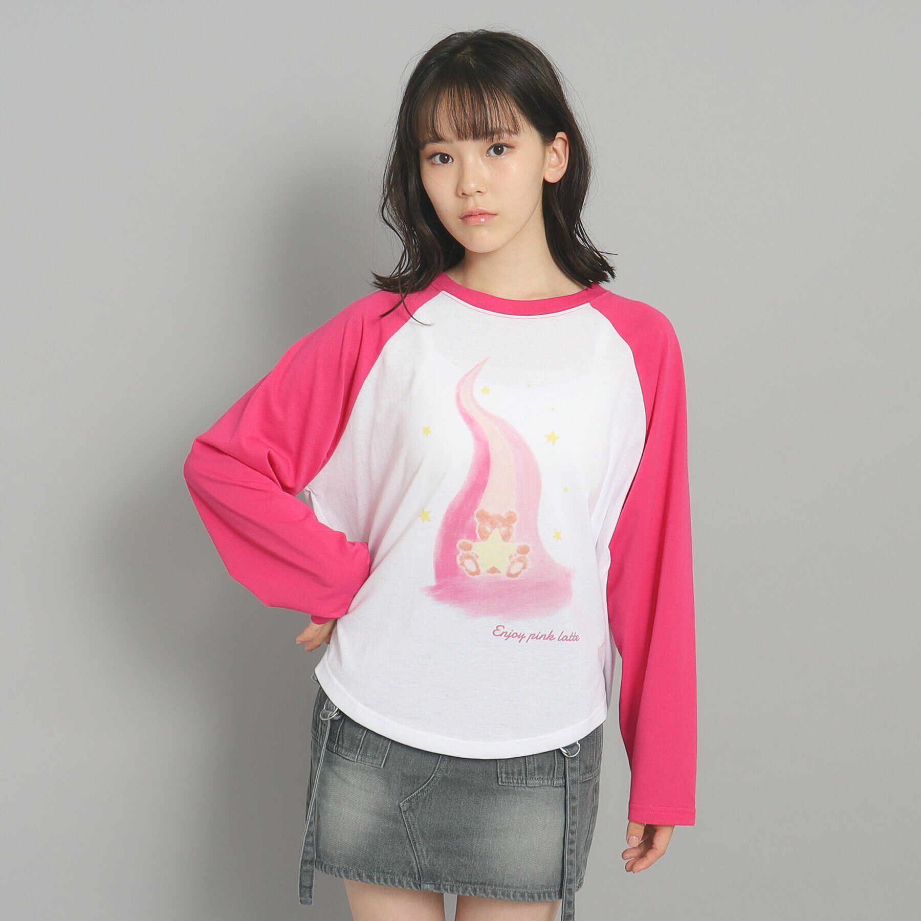 PINK-latte「【130cmあり】ラグランプリントロンT」|Tシャツ・カットソー|