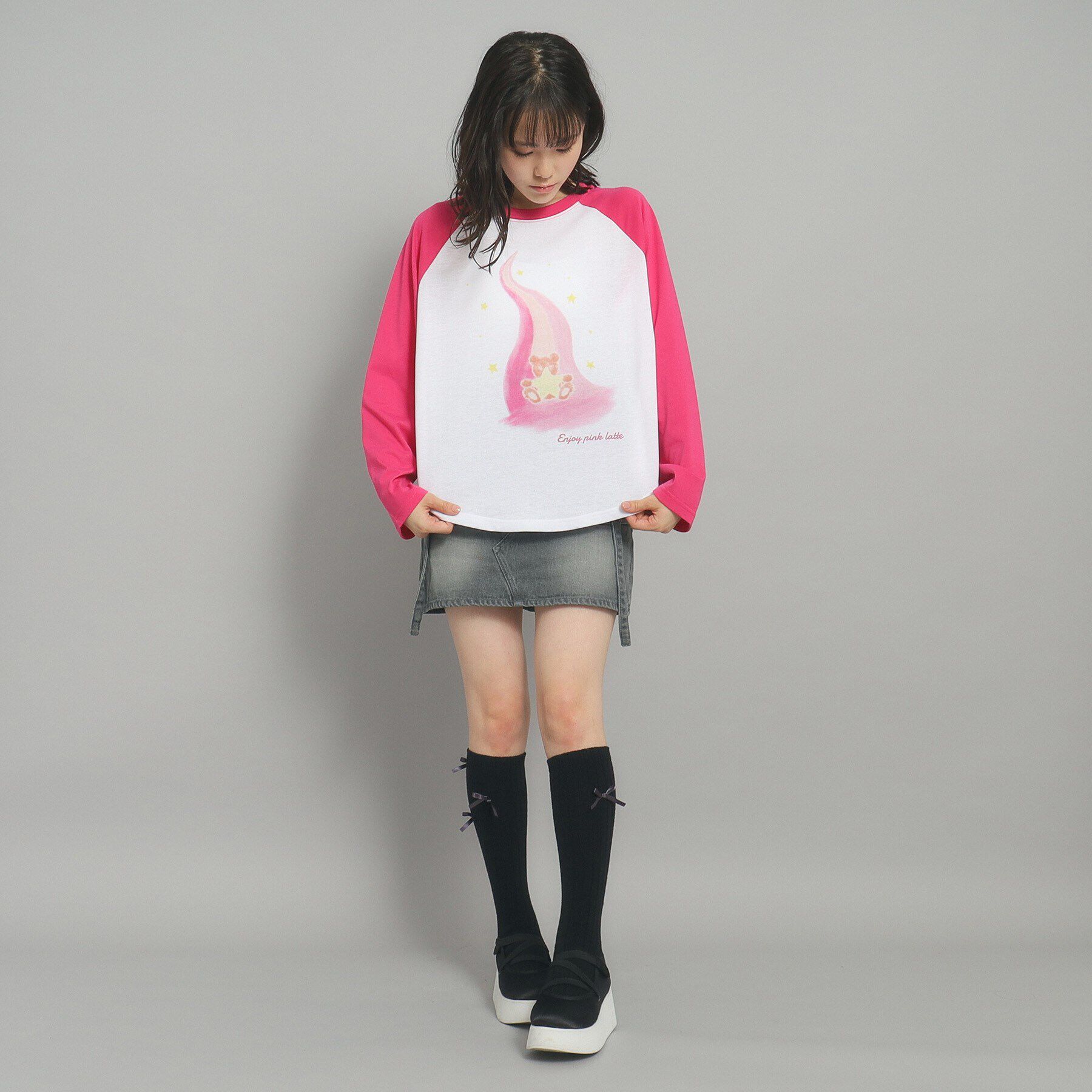 PINK-latte「【130cmあり】ラグランプリントロンT」|Tシャツ・カットソー|