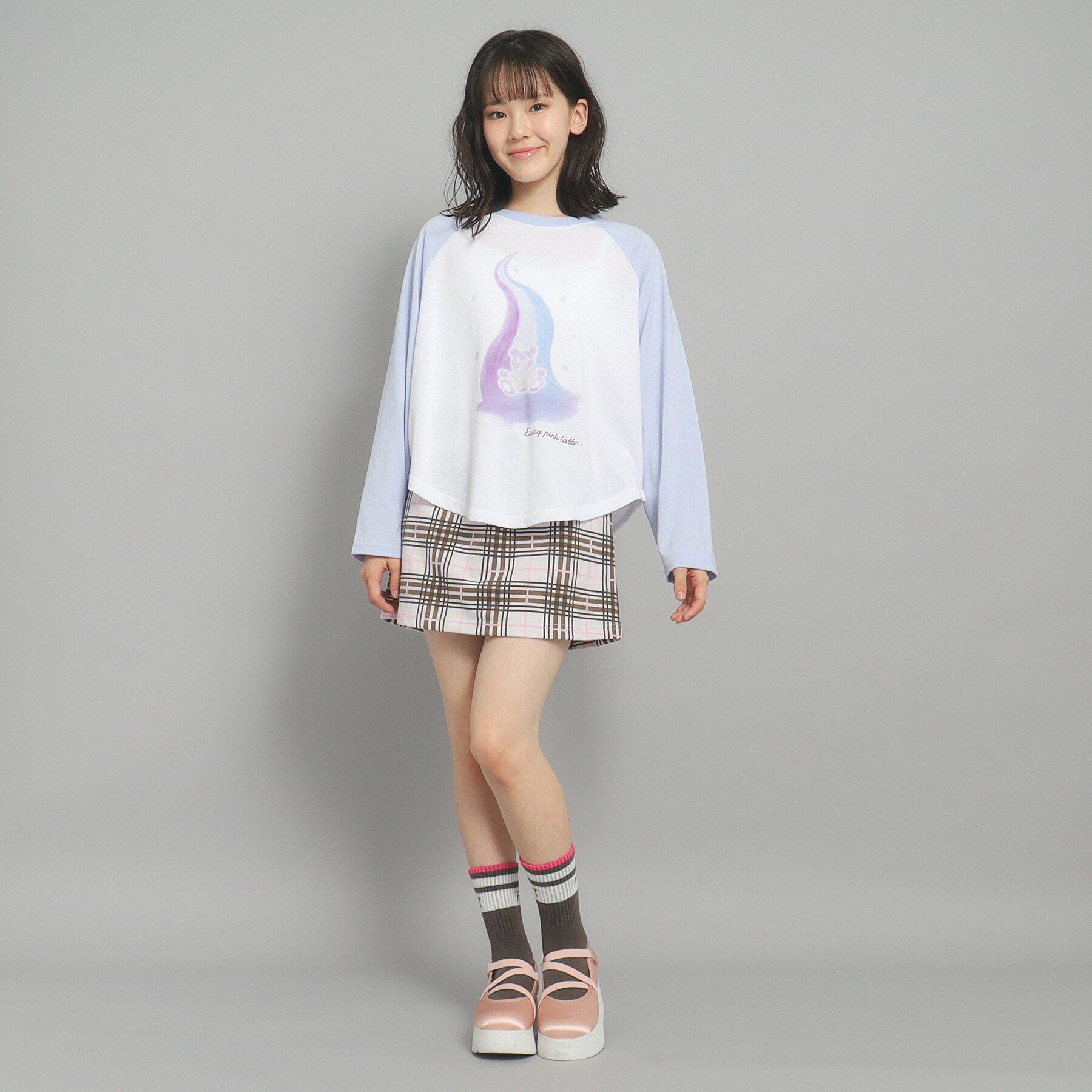 PINK-latte「【130cmあり】ラグランプリントロンT」|Tシャツ・カットソー|