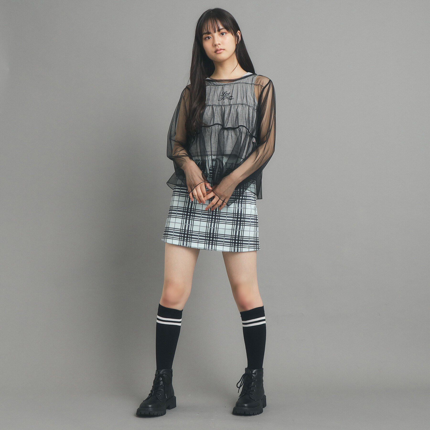 PINK-latte「【前後２WAY/セットアイテム】チュールカーデ＆タンクトップ」|その他|ブラック(019)