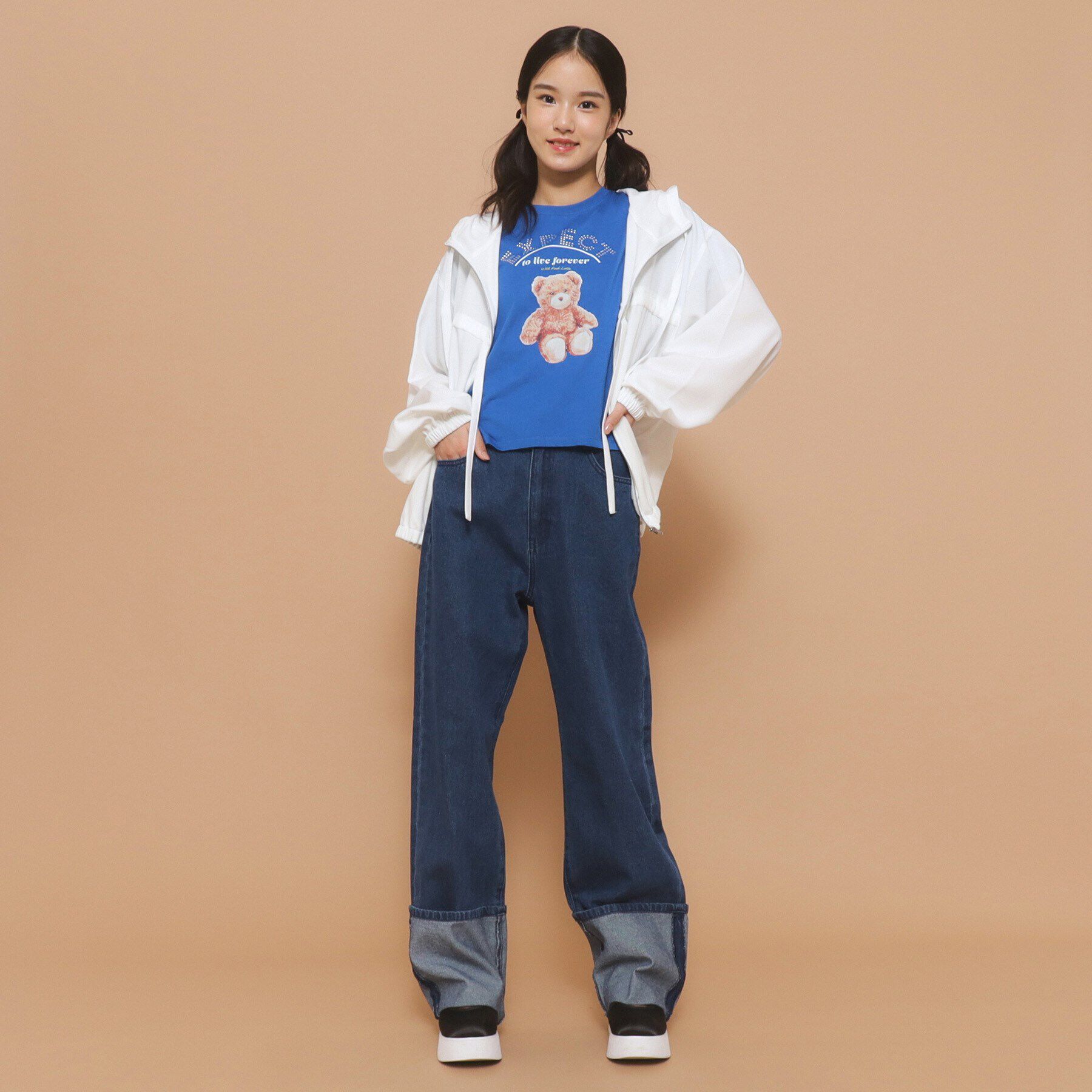 PINK-latte「【130cmあり】フード付き フロントダブルリボンアウター」|ブルゾン・スタジャン|