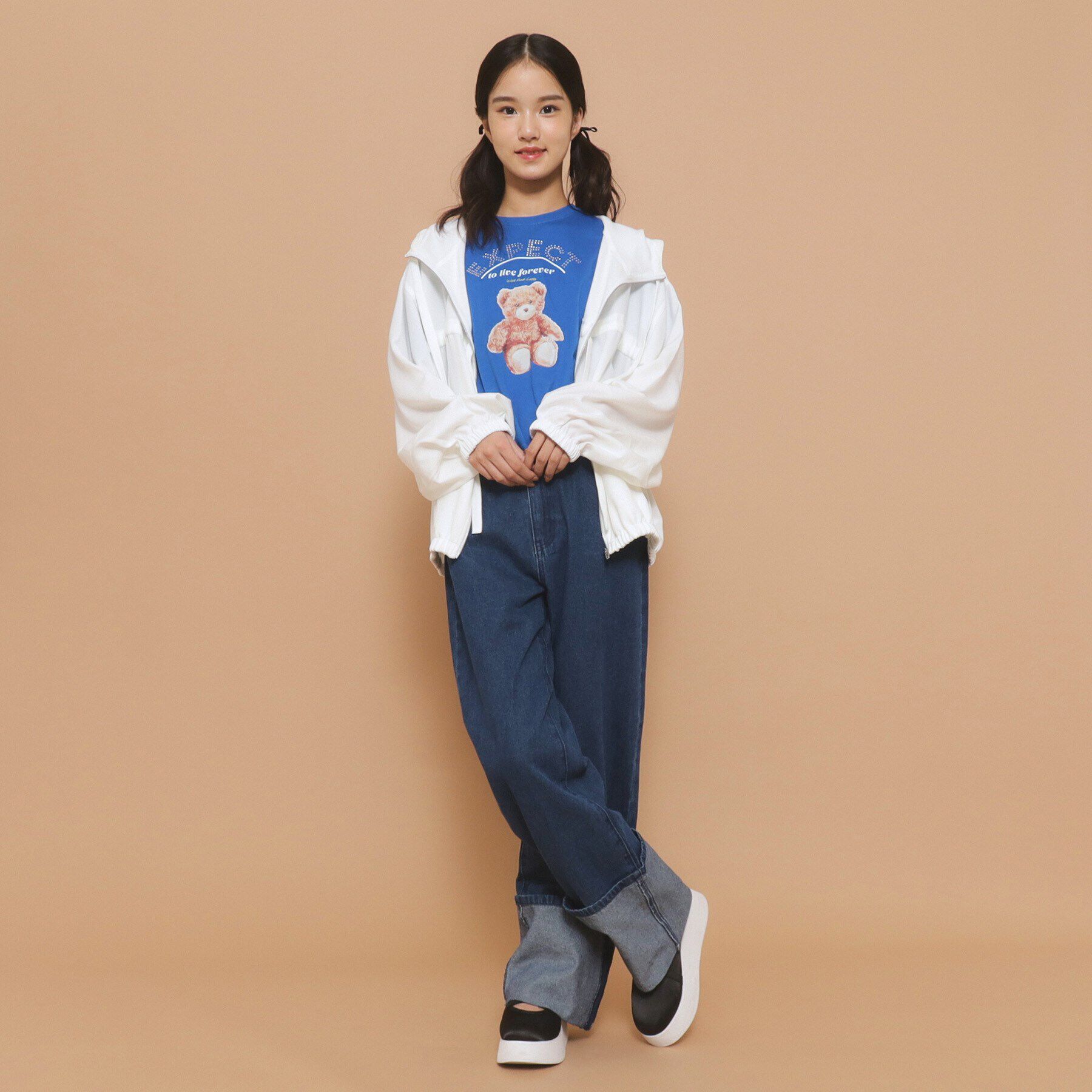 PINK-latte「【130cmあり】フード付き フロントダブルリボンアウター」|ブルゾン・スタジャン|