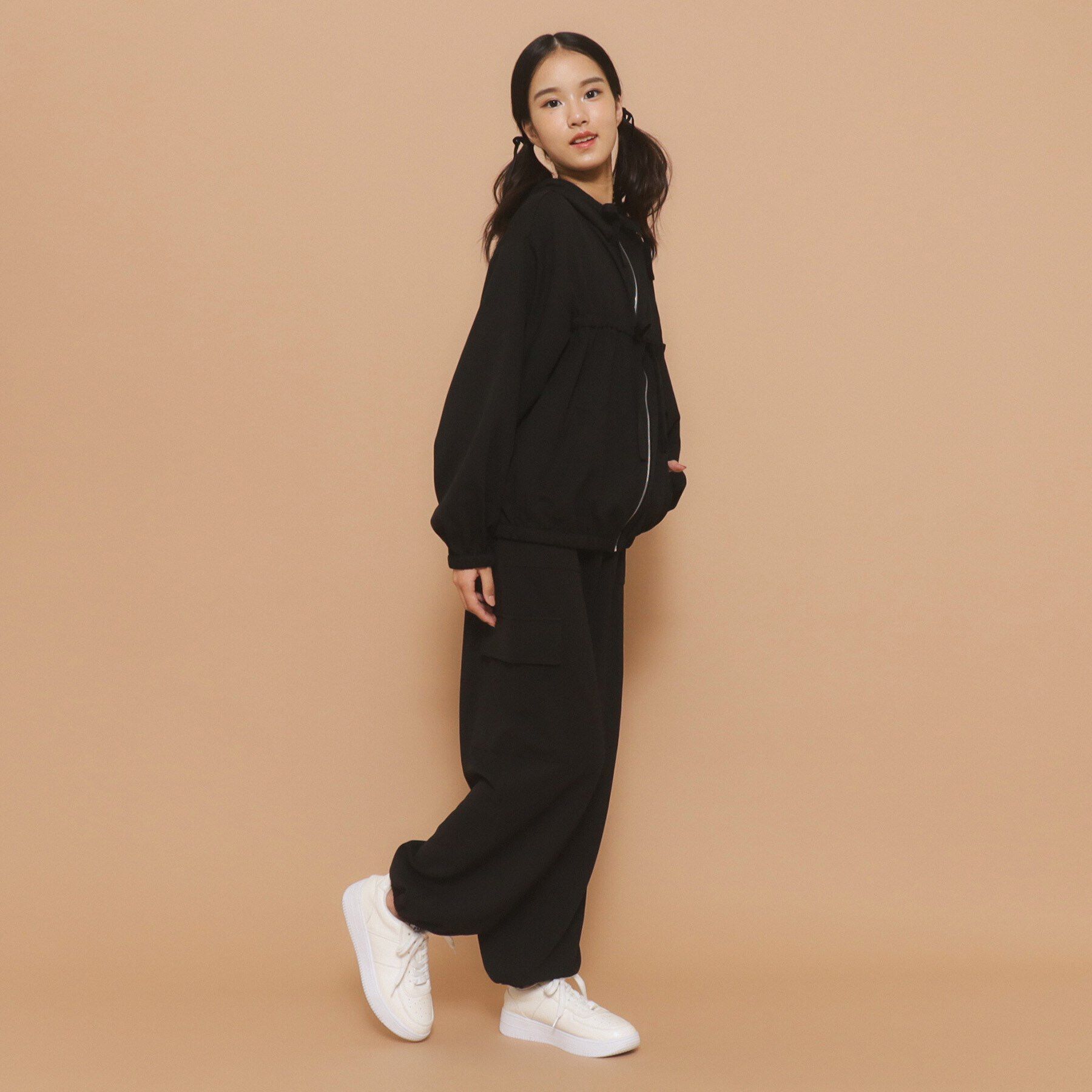 PINK-latte「【130cmあり】フード付き フロントダブルリボンアウター」|ブルゾン・スタジャン|