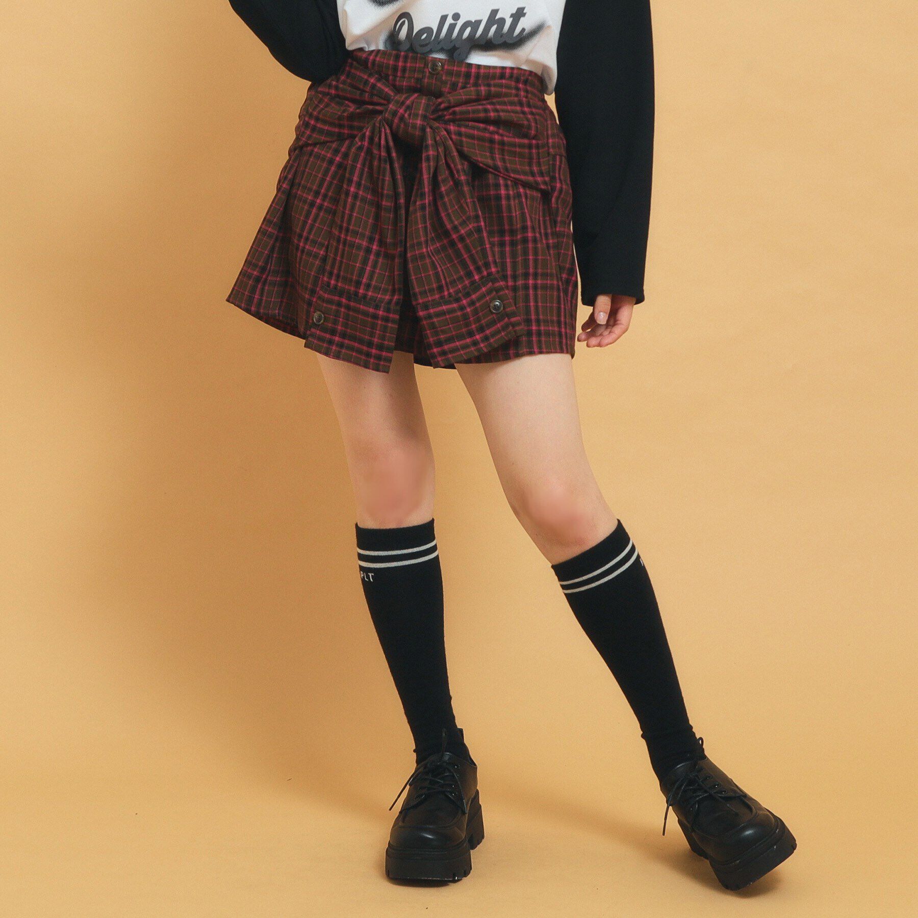 PINK-latte「【インナー付き】腰巻きネルシャツ風スカート」|スカート|