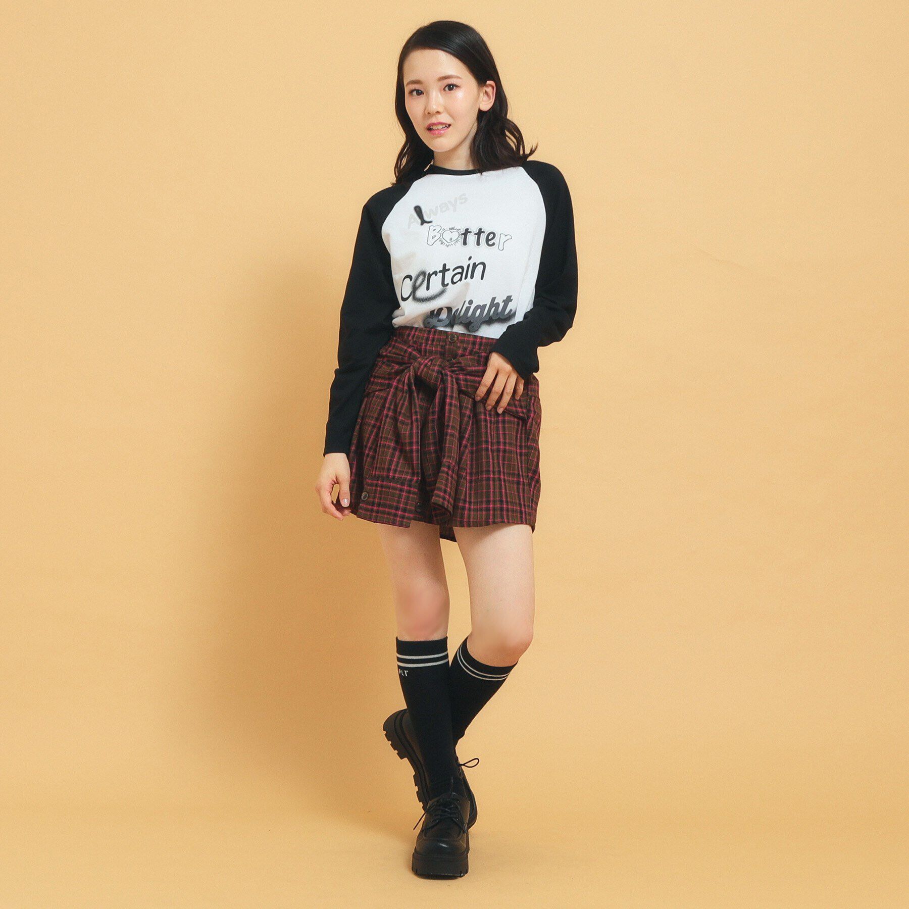 PINK-latte「【インナー付き】腰巻きネルシャツ風スカート」|スカート|