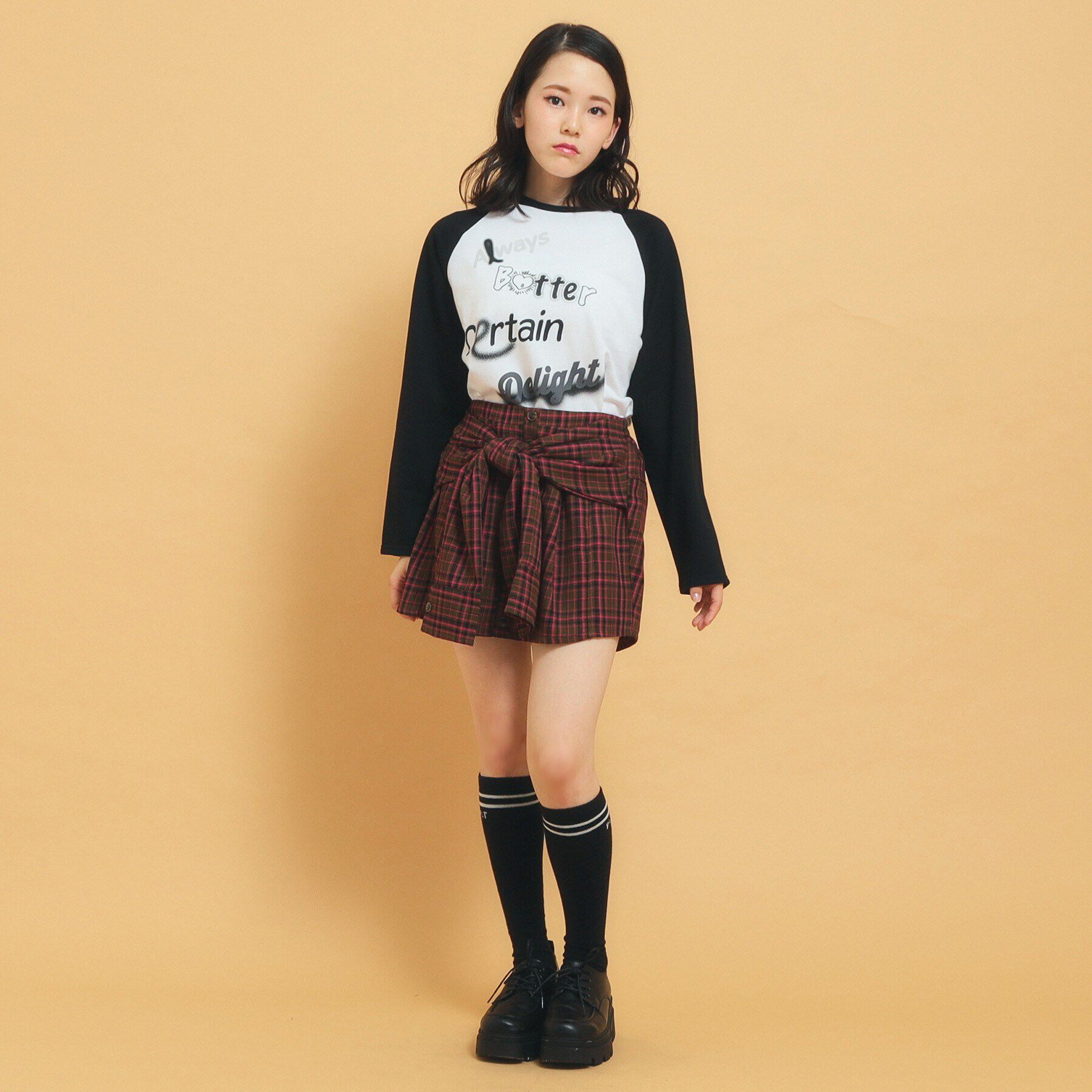 PINK-latte「【インナー付き】腰巻きネルシャツ風スカート」|スカート|