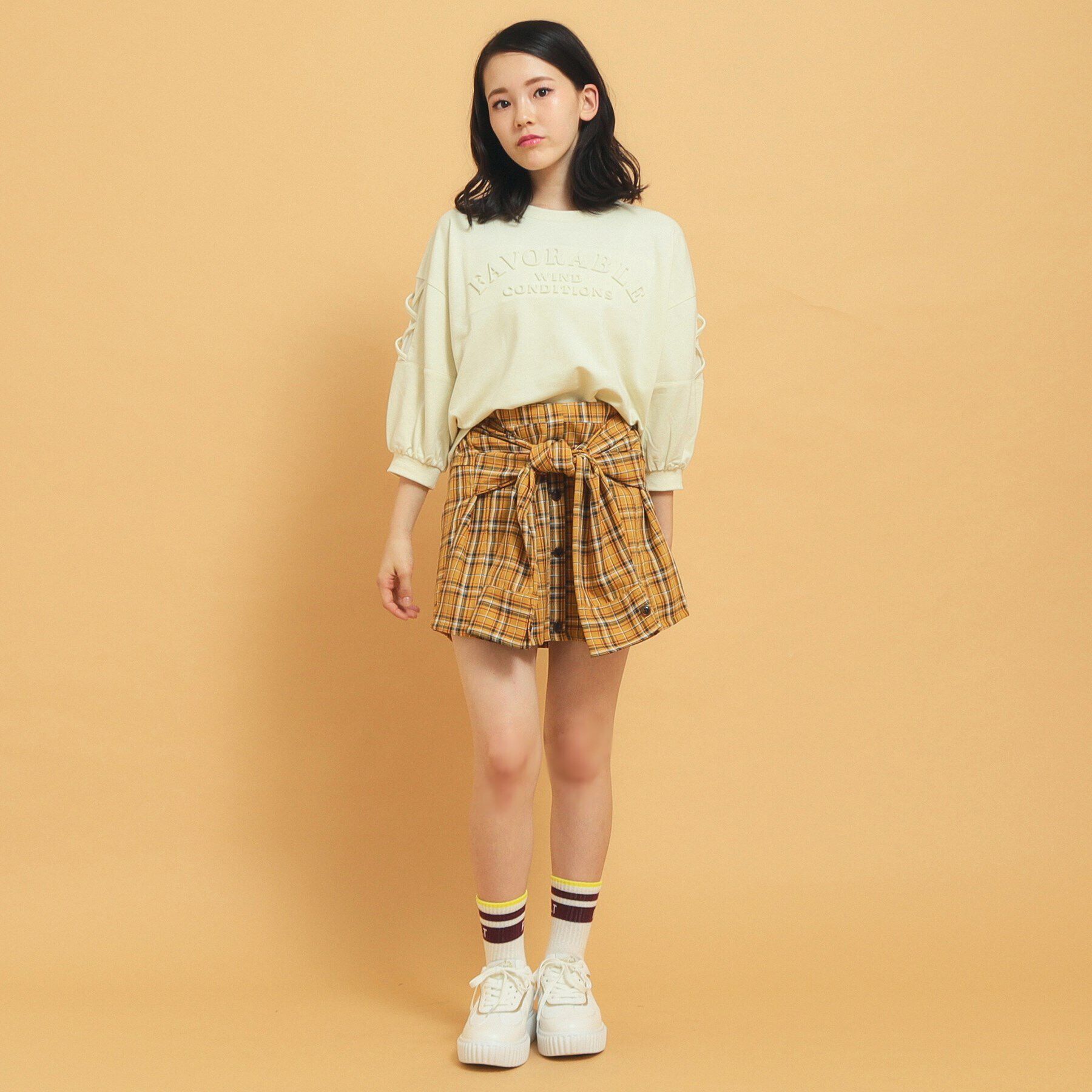 PINK-latte「【インナー付き】腰巻きネルシャツ風スカート」|スカート|