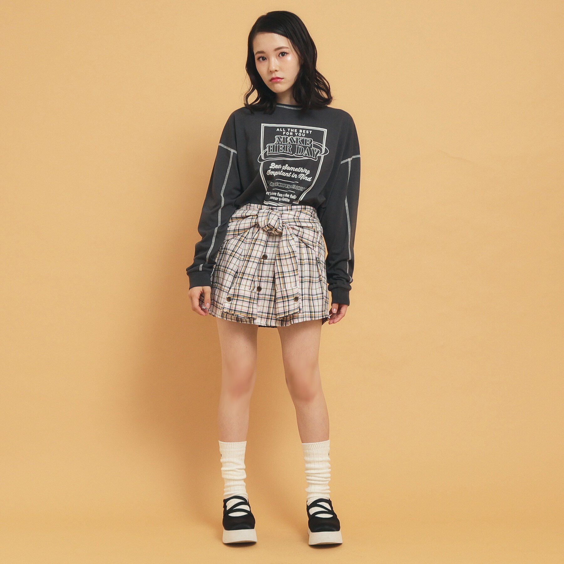 PINK-latte「【インナー付き】腰巻きネルシャツ風スカート」|スカート|