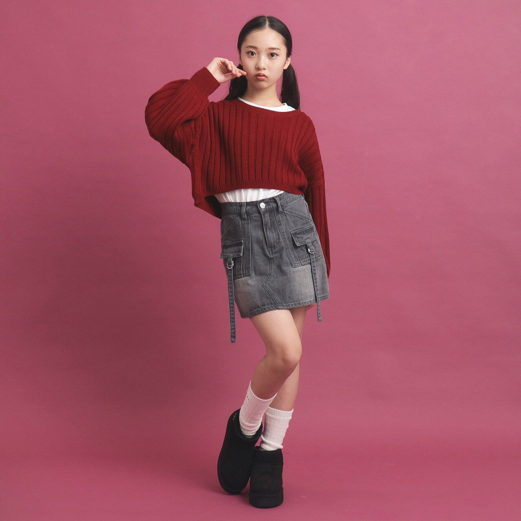 PINK-latte「【セットアイテム】ベーシック レイヤー見せショート丈ニット」|ニット・セーター|