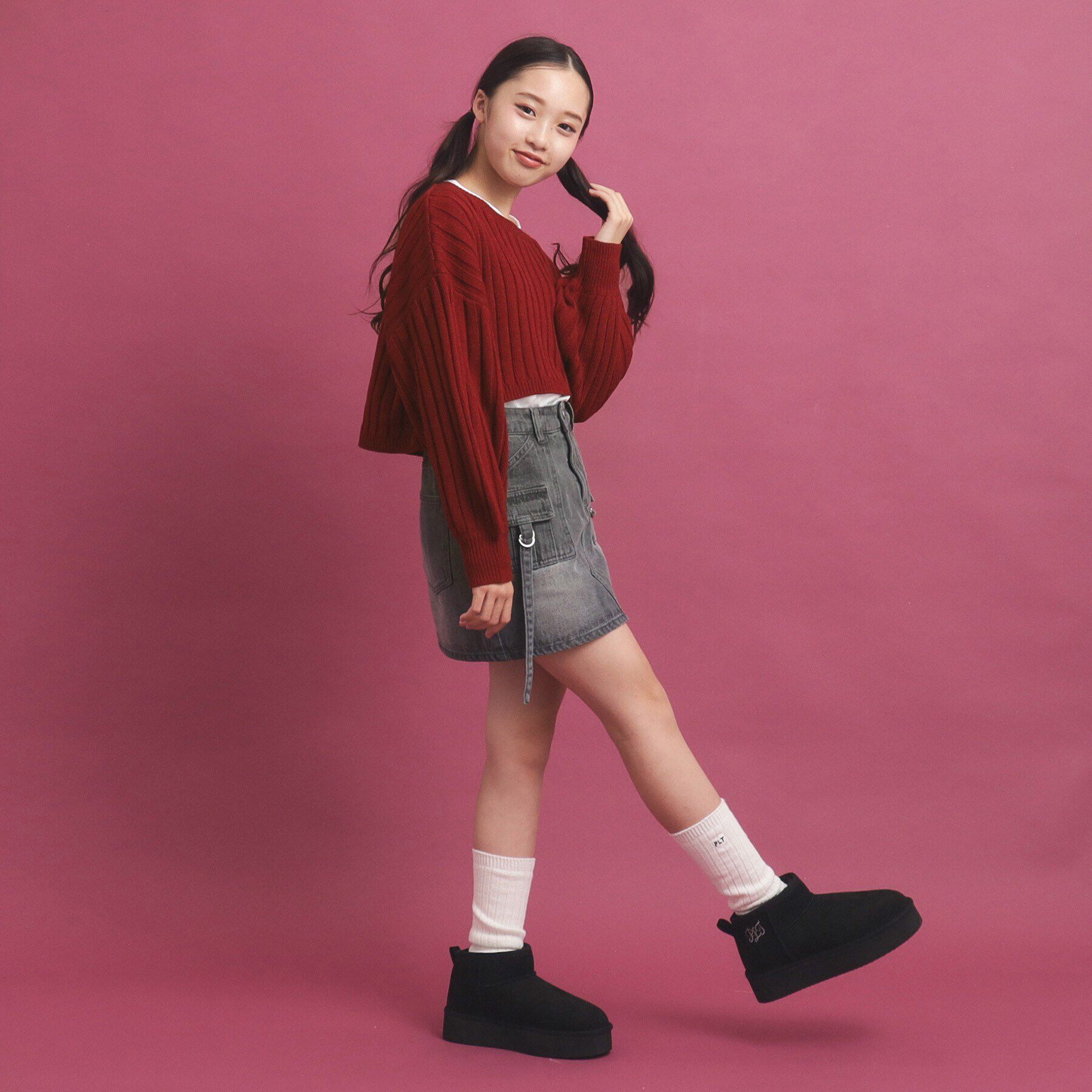 PINK-latte「【セットアイテム】ベーシック レイヤー見せショート丈ニット」|ニット・セーター|