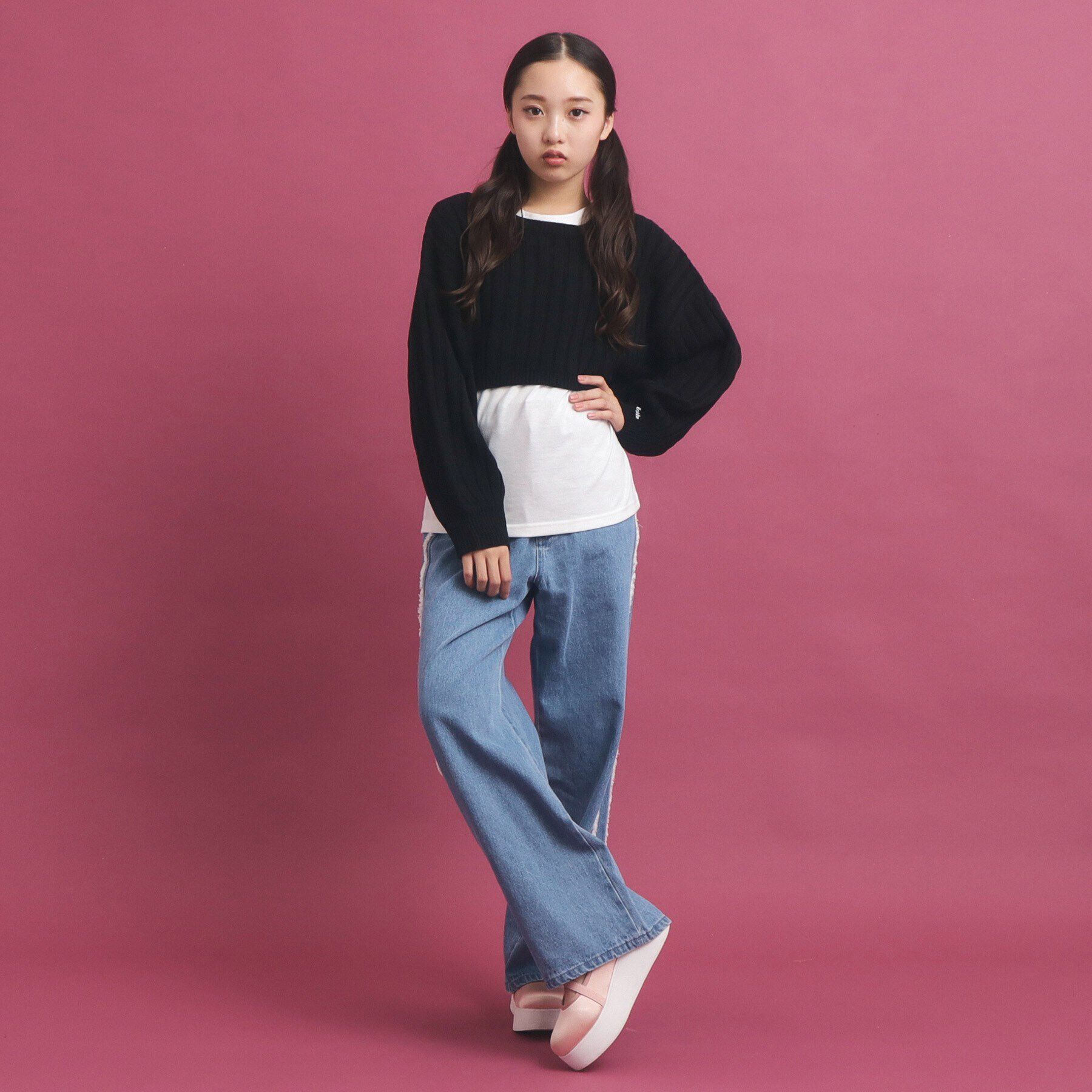 PINK-latte「【セットアイテム】ベーシック レイヤー見せショート丈ニット」|ニット・セーター|