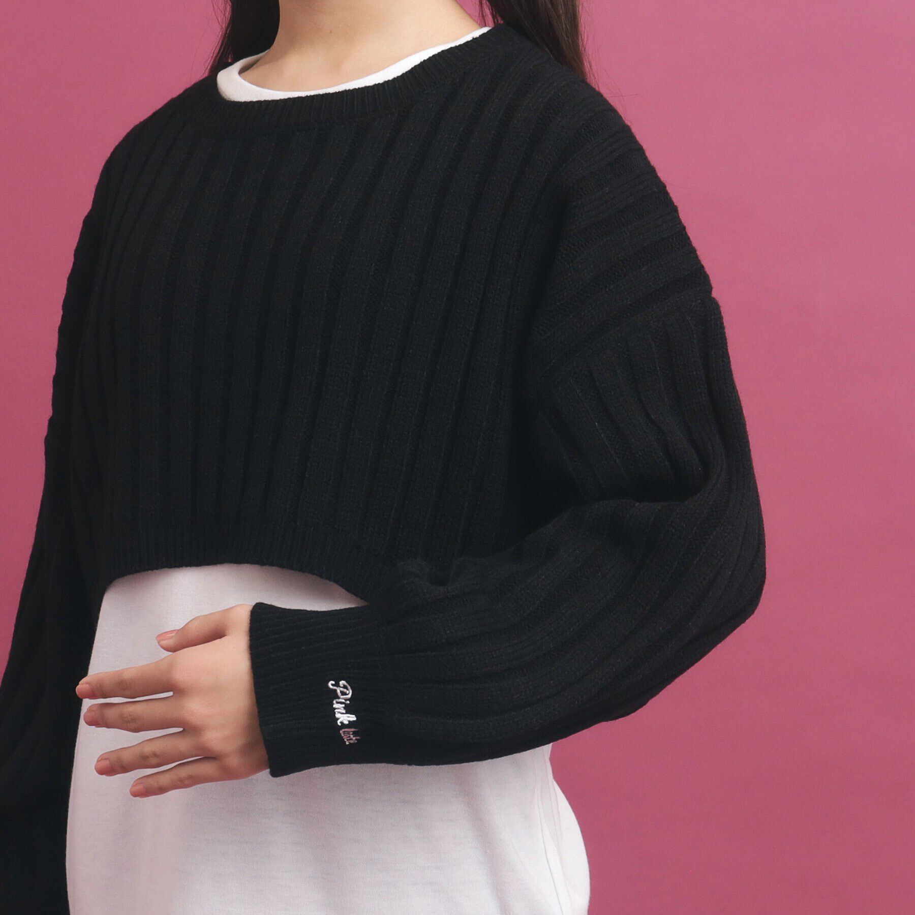 PINK-latte「【セットアイテム】ベーシック レイヤー見せショート丈ニット」|ニット・セーター|